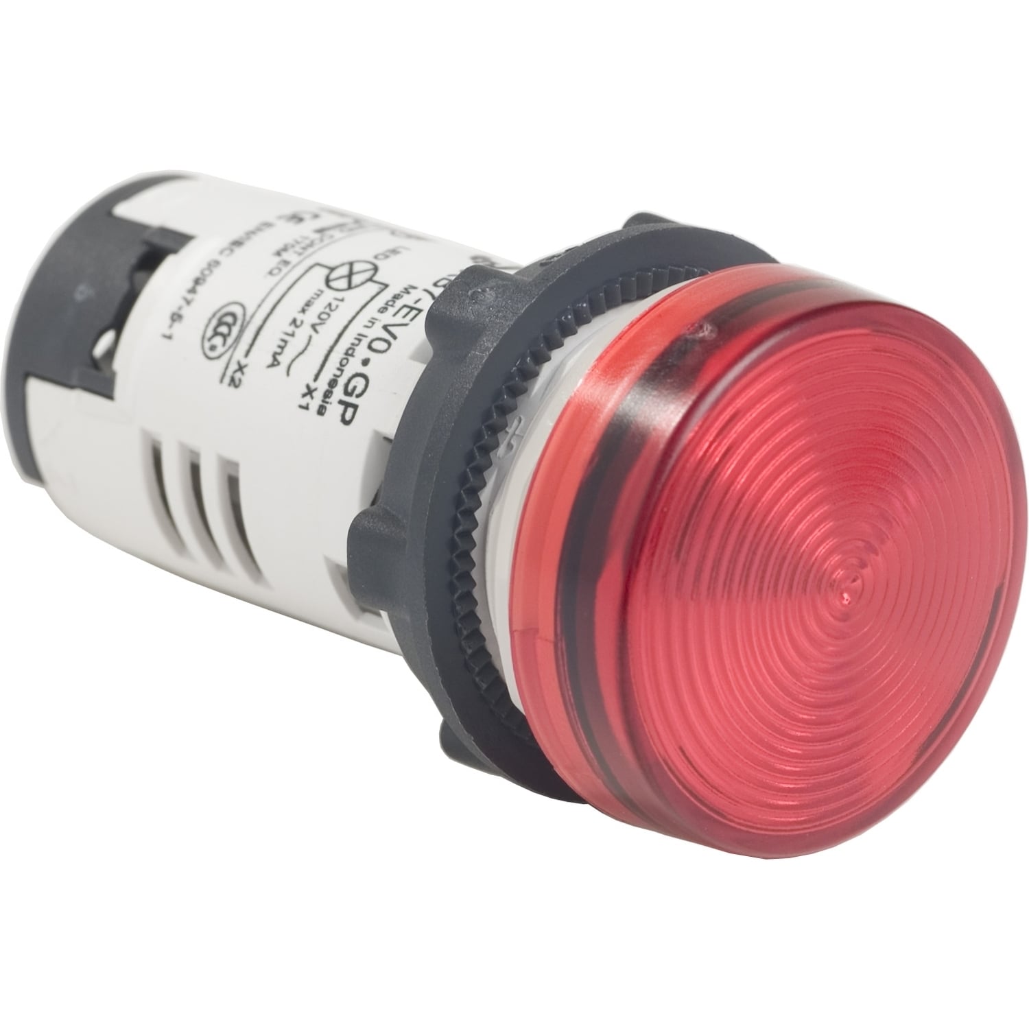 Monolithic pilot light, Harmony XB7, plastic, red, 22mm, integral LED, 110...120V AC
