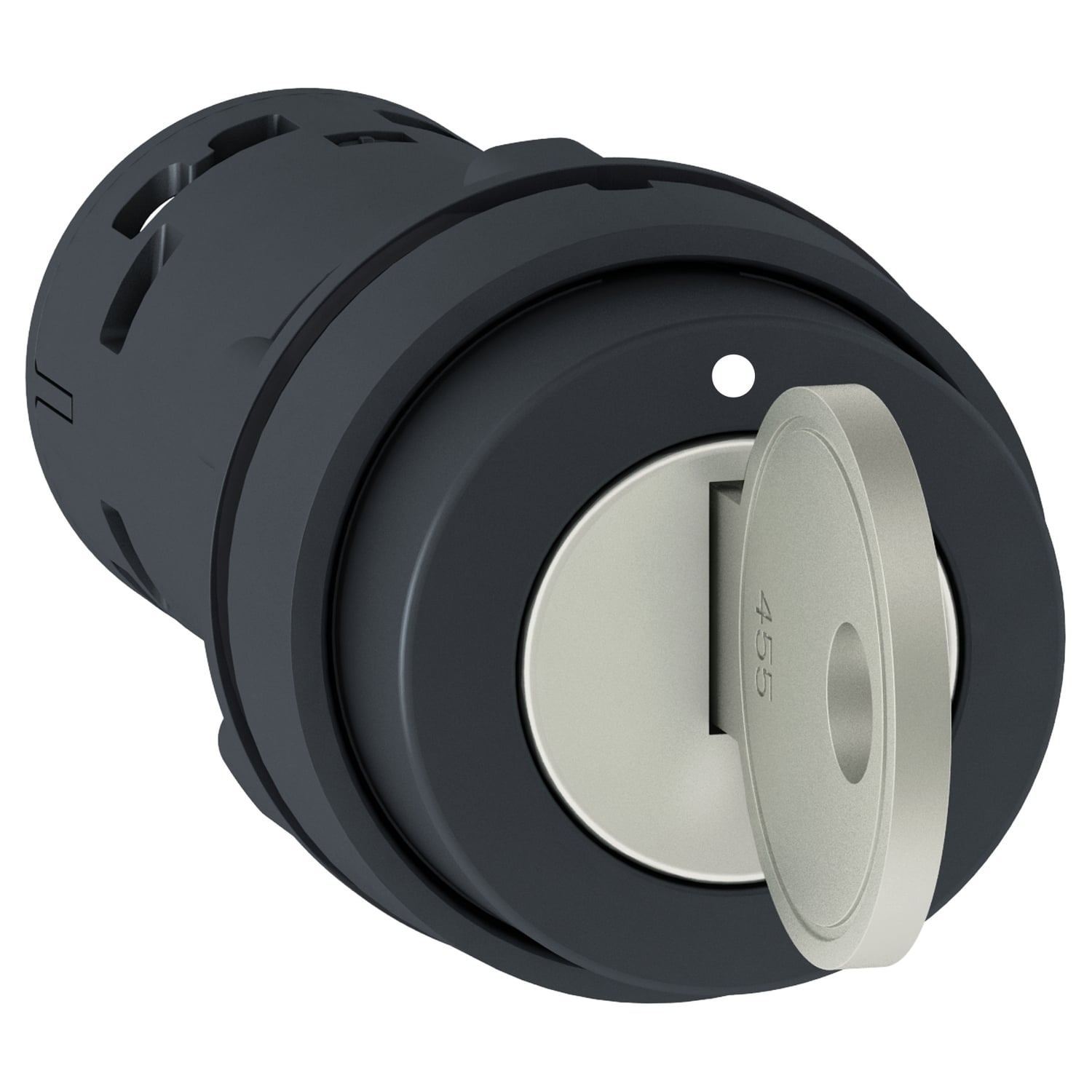 Monolithic key switch selector, Harmony XB7, plastic, black, 22mm, key 455, 2 positions, stay put, 1NO
