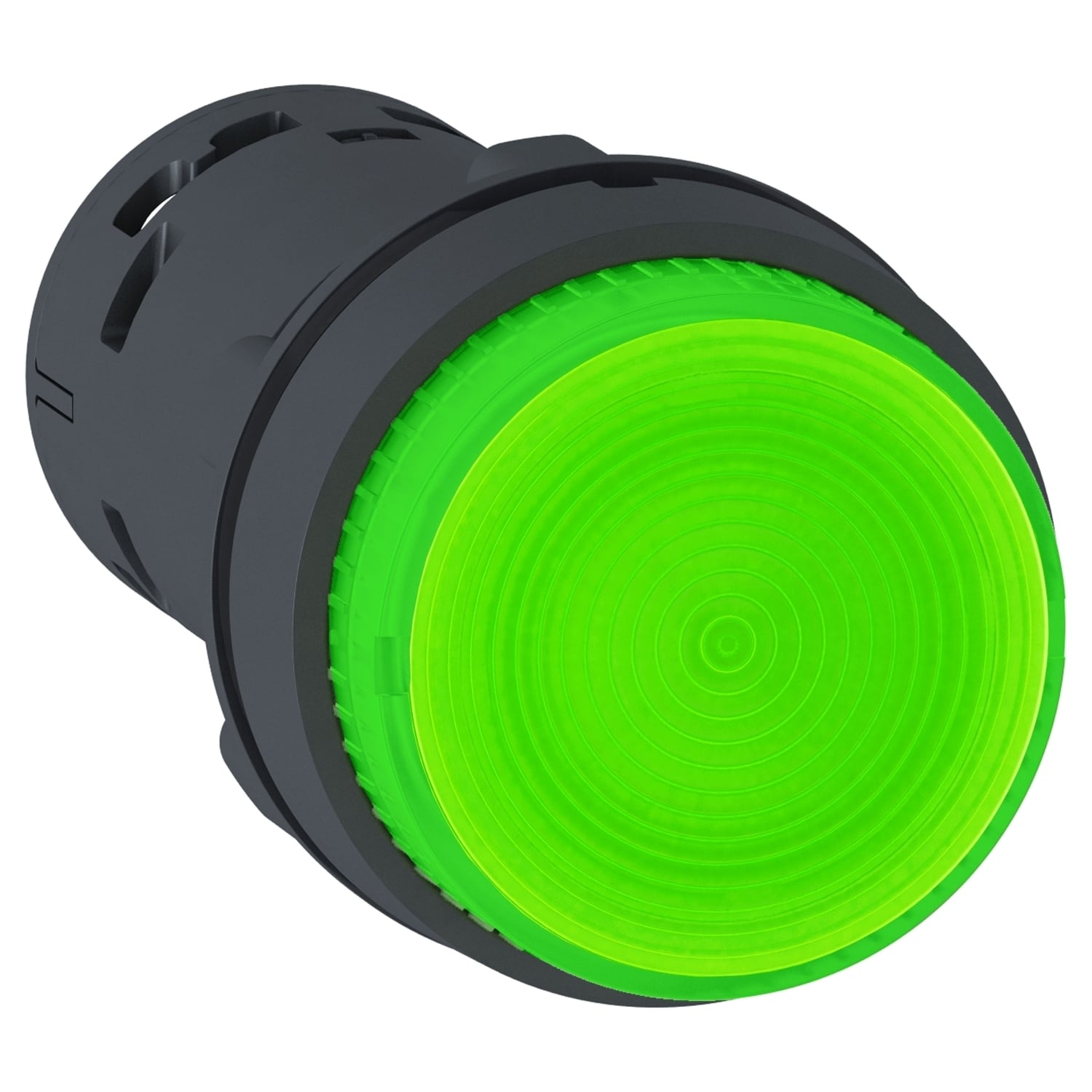 Monolithic illuminated push button, Harmony XB7, plastic, green, 22mm, integral LED, spring return, 24V AC DC, 1NO