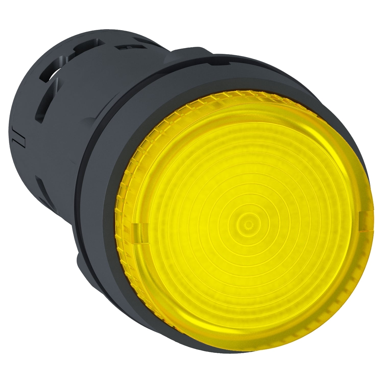 Monolithic illuminated push button, Harmony XB7, plastic, yellow, 22mm, integral LED, spring return, 24V AC DC, 1NO