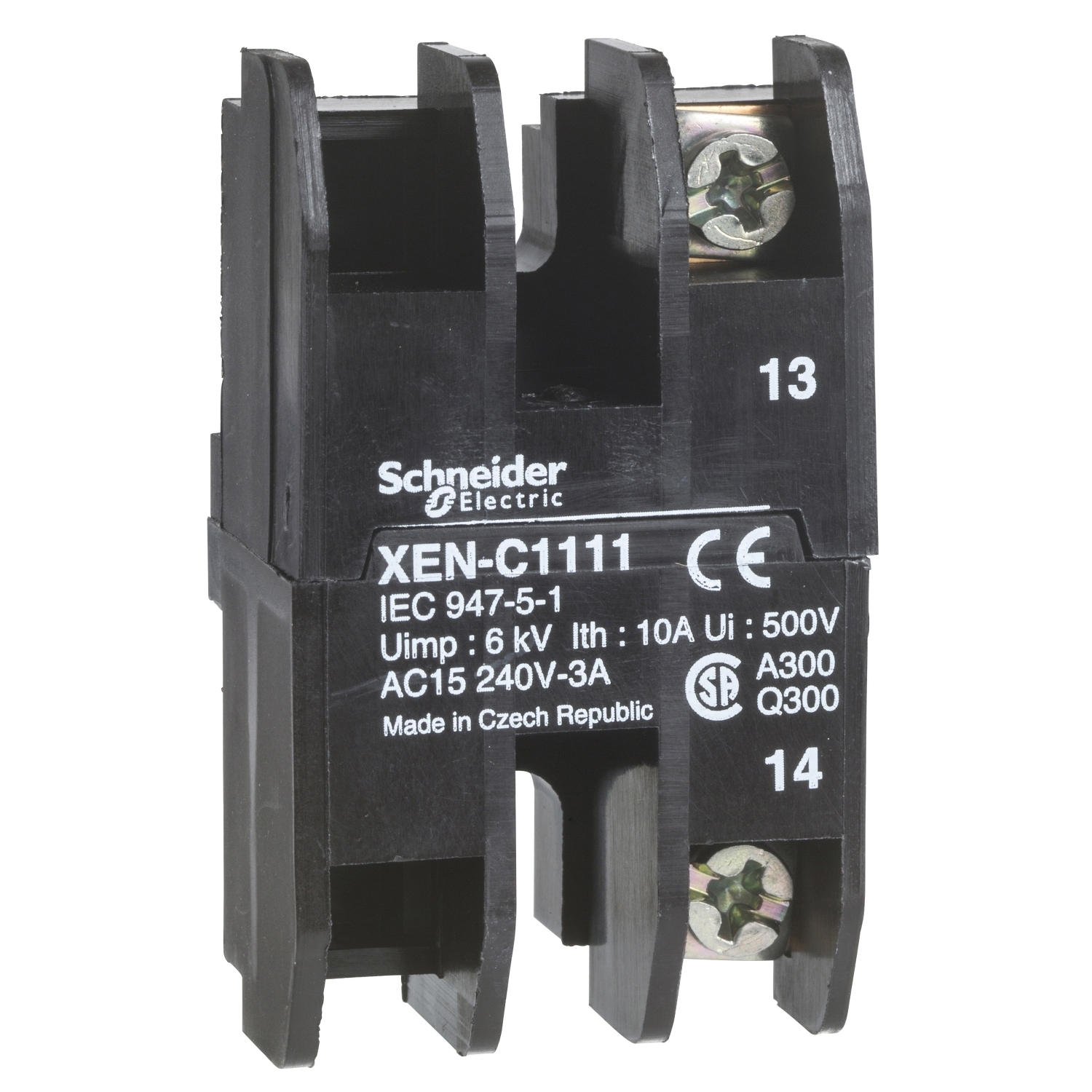 Contact block, Harmony XAC, single contact, spring return, single speed, front mounting, 2NO