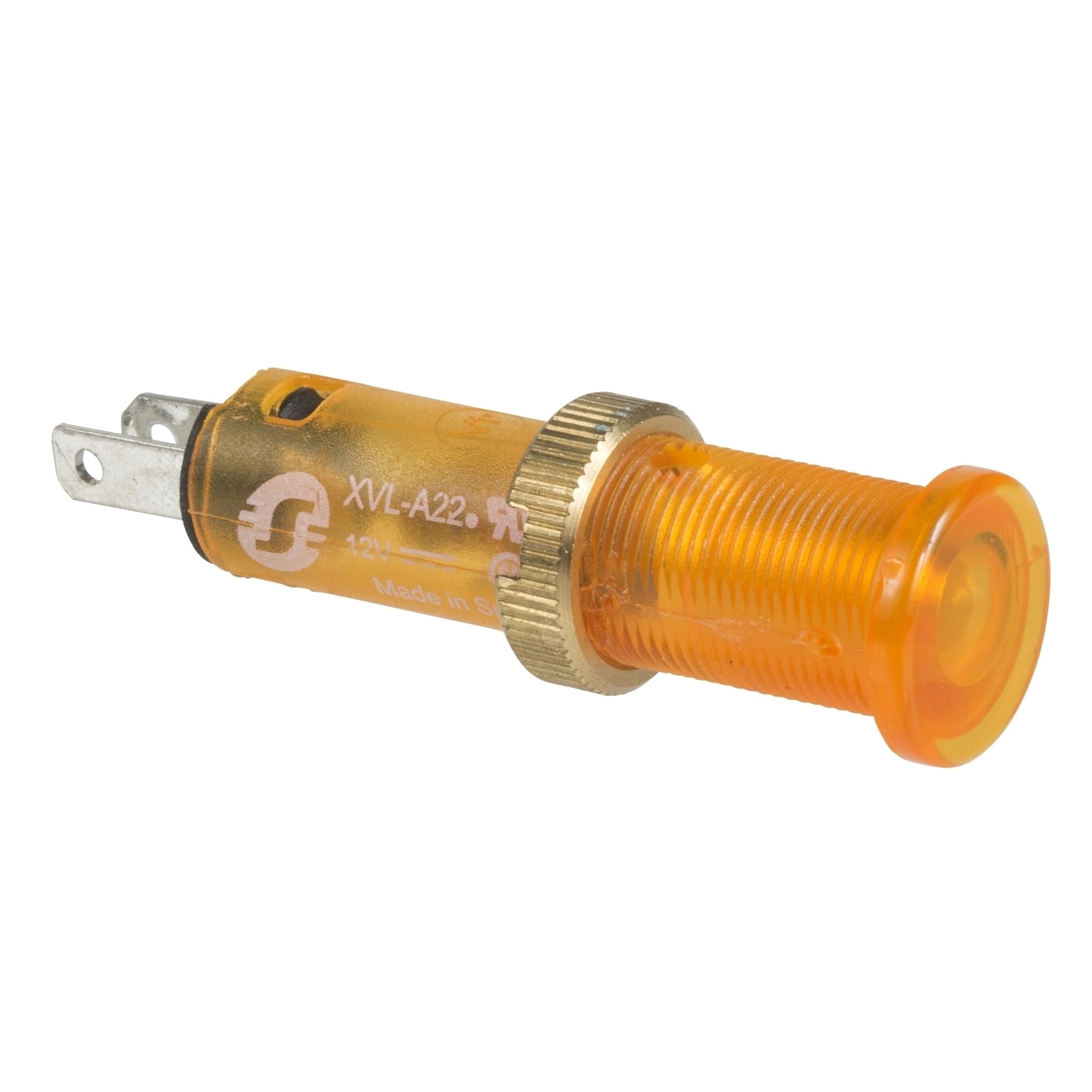 Pilot light, Harmony XVL, plastic, yellow, 8mm, covered LED, faston connectors, 24V DC