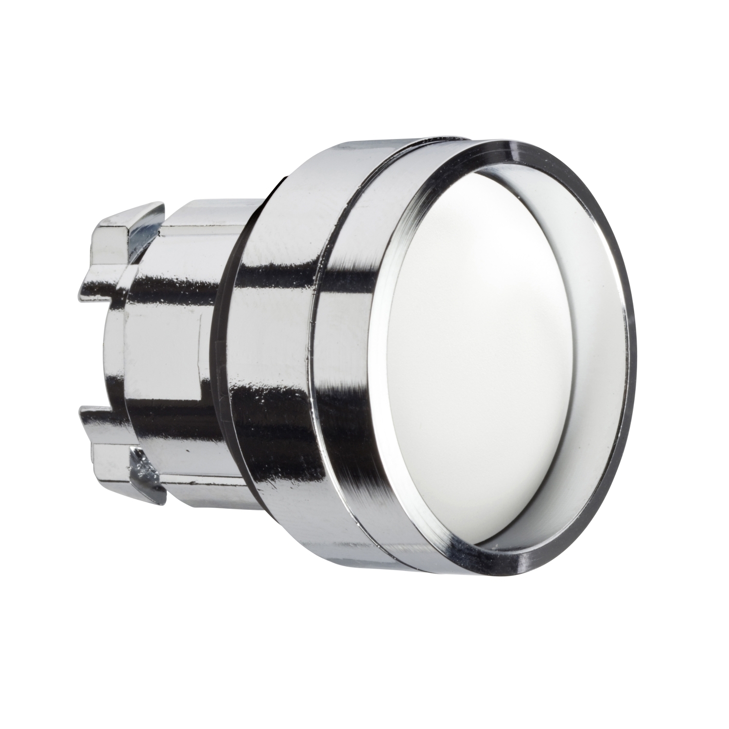 Head for illuminated push button, Harmony XB4, metal, white recessed, 22mm, spring return, high guard, unmarked