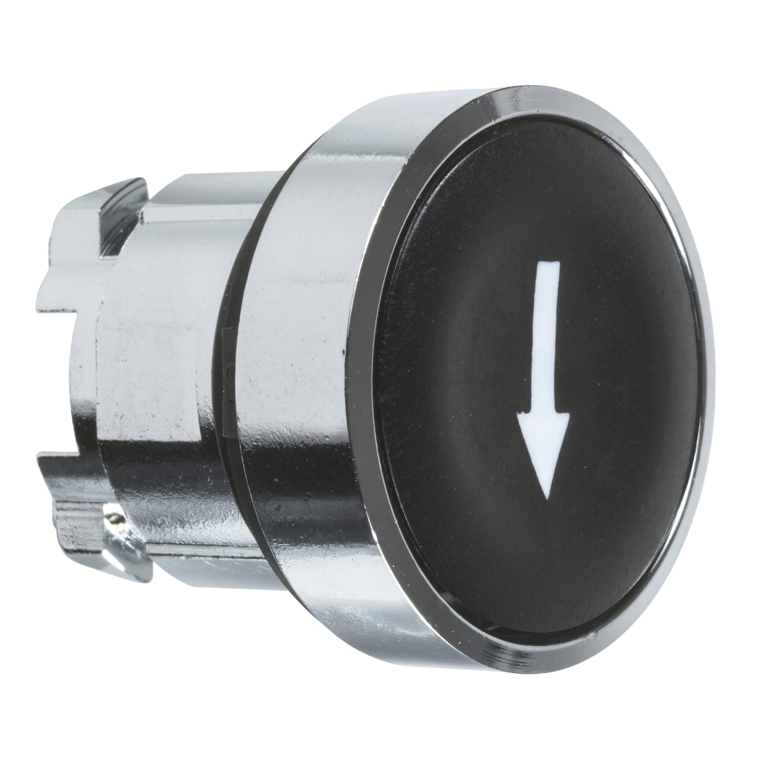 Head for non illuminated push button, Harmony XB4, metal, flush, black, 22mm, spring return, marked DOWN ARROW