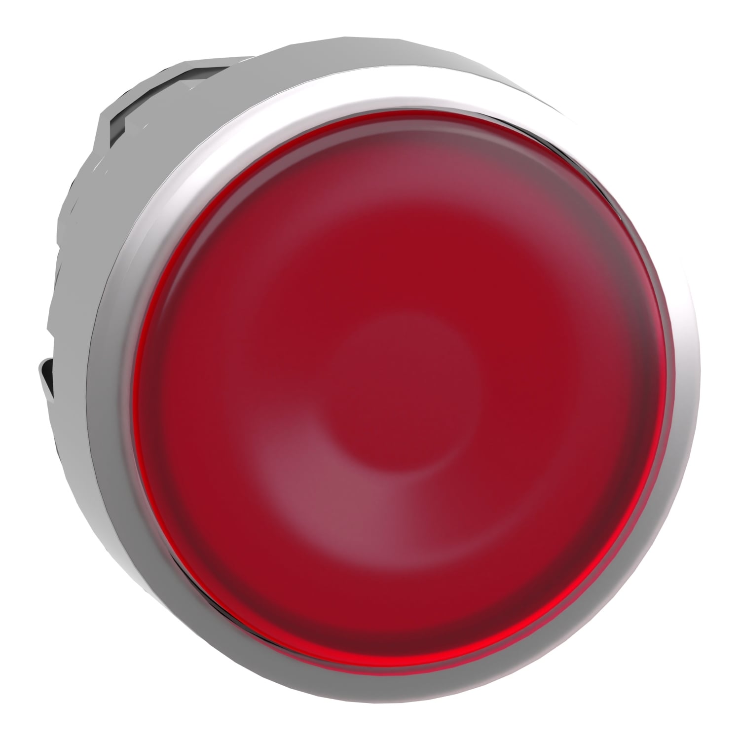 Head for illuminated push button, Harmony XB4, metal, red flush, 22mm, universal LED, spring return, for insertion legend