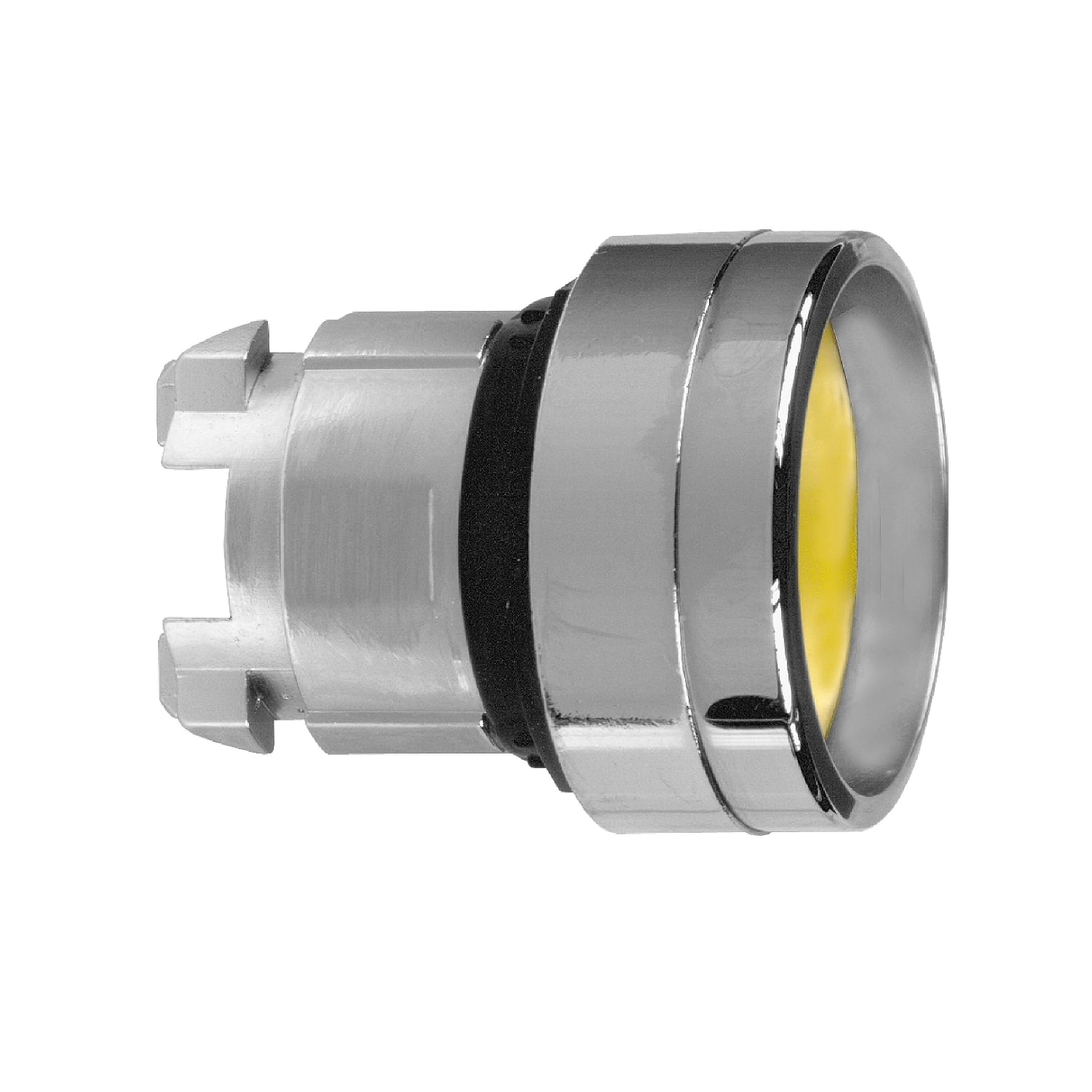 Head for illuminated push button, Harmony XB4, metal, yellow recessed, 22mm, spring return, high guard, unmarked