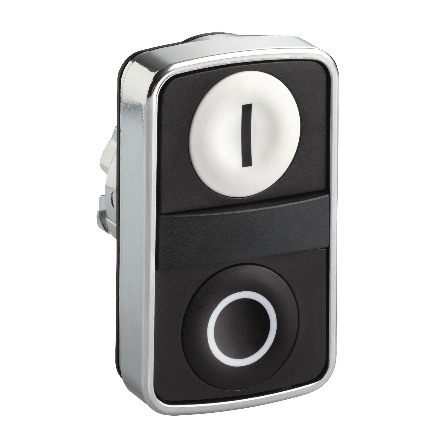 Head for double headed push button, Harmony XB4, metal, 22mm, 1 white flush marked I + 1 black flush marked O