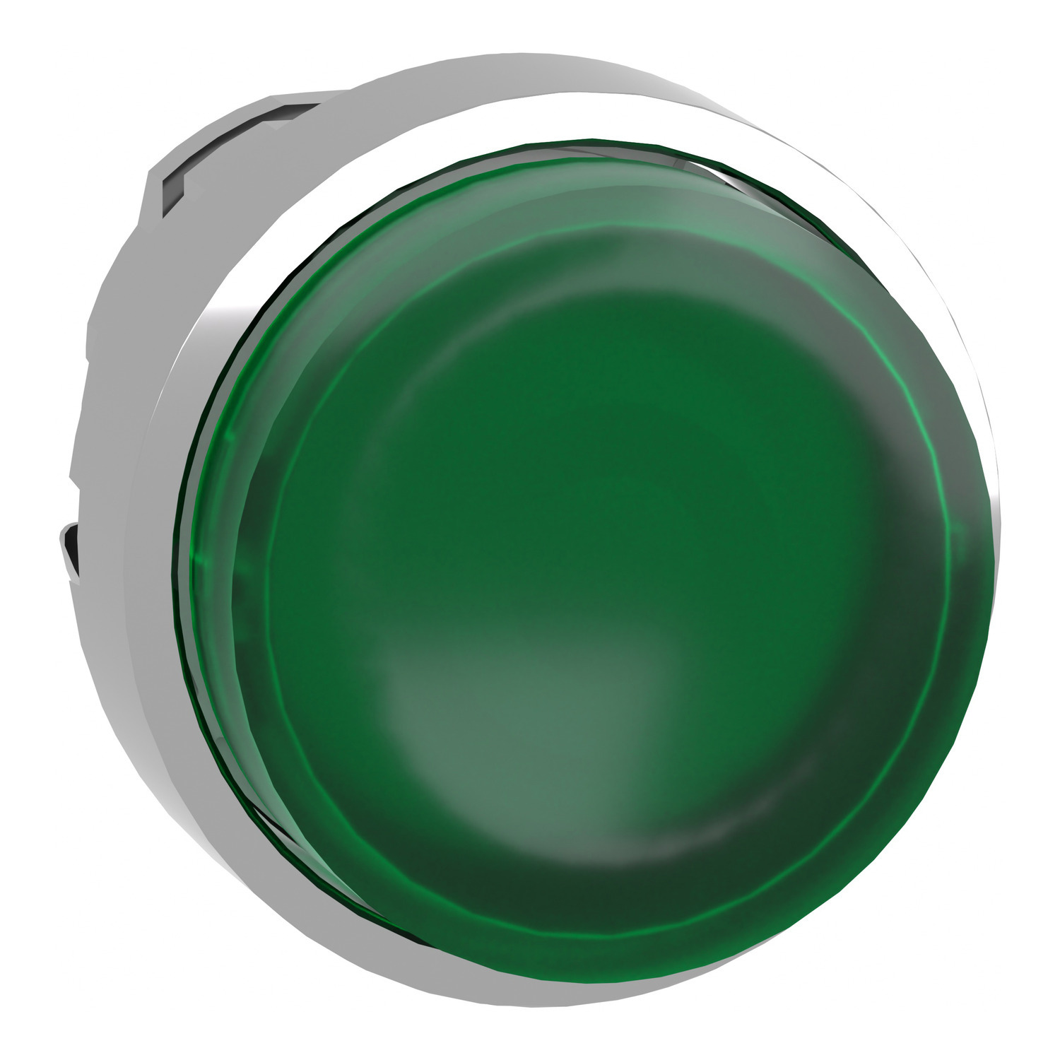 Head for illuminated push button, Harmony XB4, metal, green projecting, 22mm, push push, universal LED, unmarked