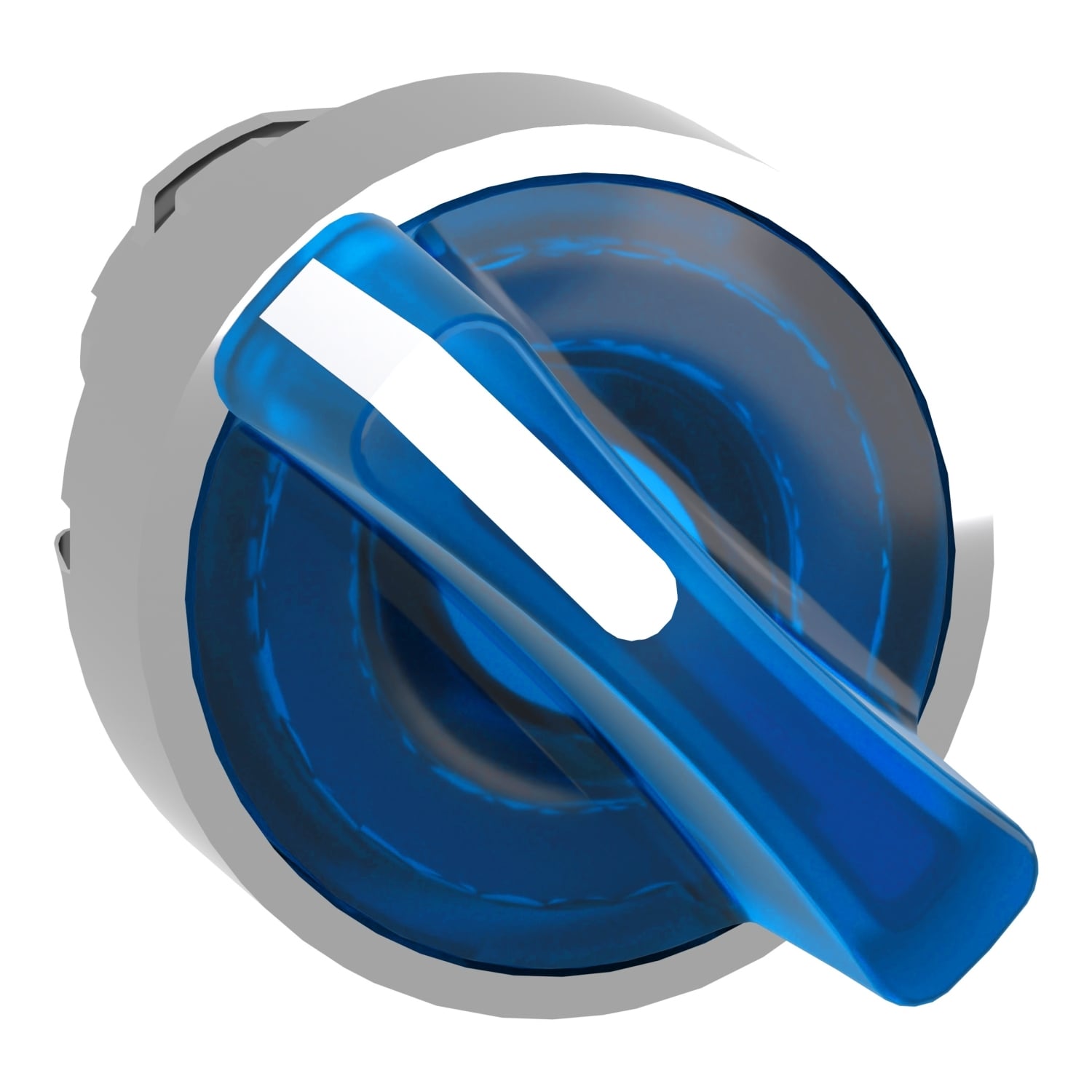 Head for illuminated selector switch, Harmony XB4, chromium metal, blue handle, 22mm, universal LED, 2 positions