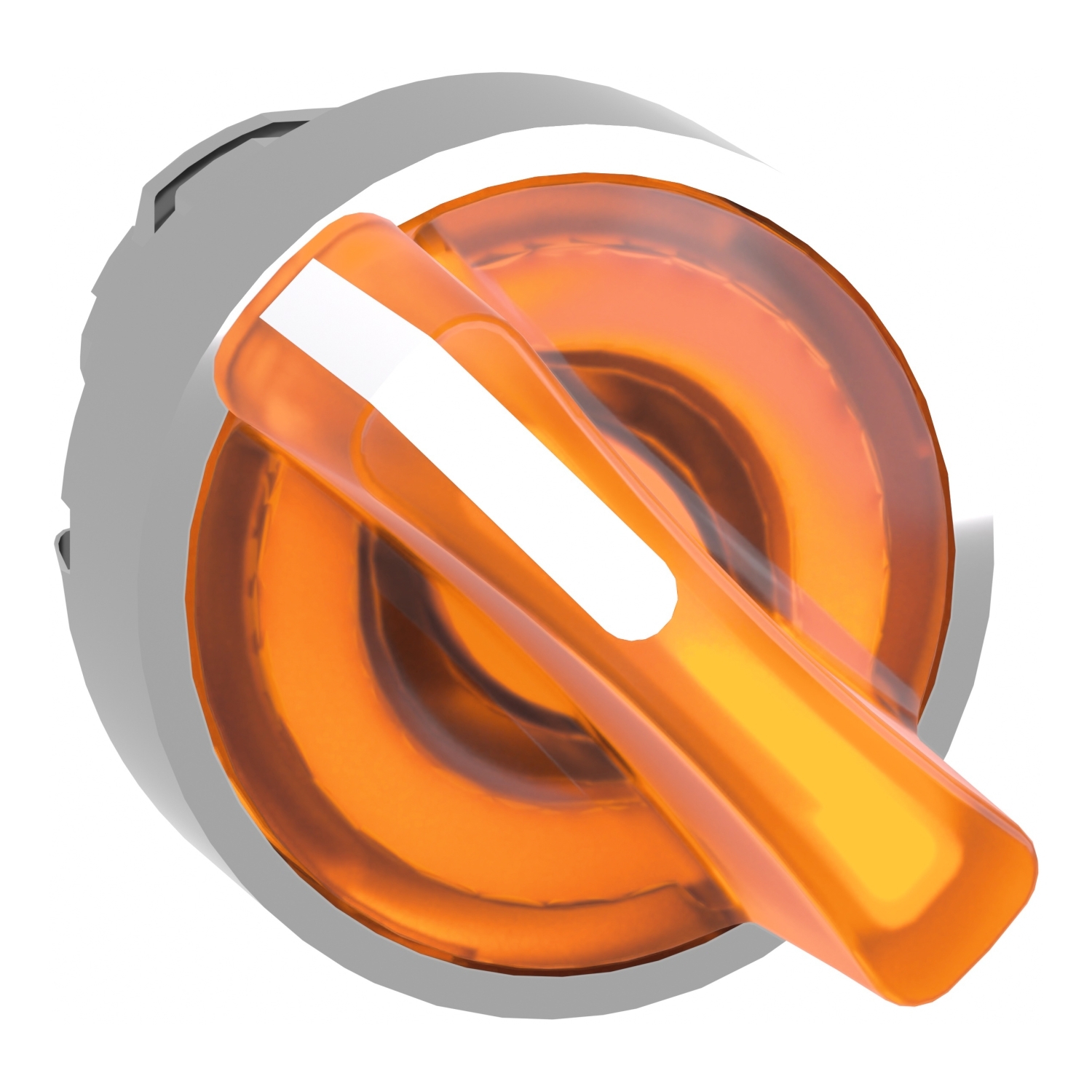 Head for illuminated selector switch, Harmony XB4, chromium metal, orange handle, 22mm, universal LED, 2 positions,