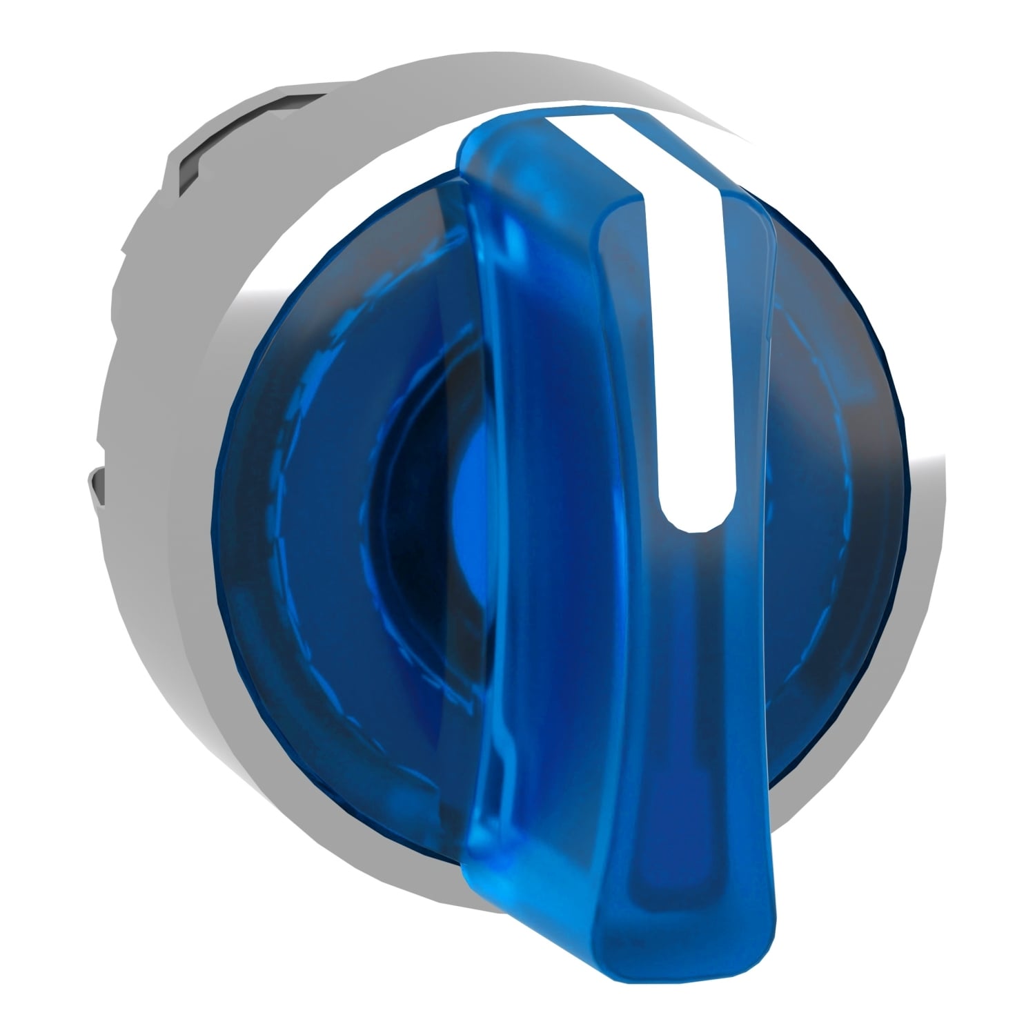 Head for illuminated selector switch, Harmony XB4, metal, blue handle, 22mm, universal LED, 3 positions, left to center