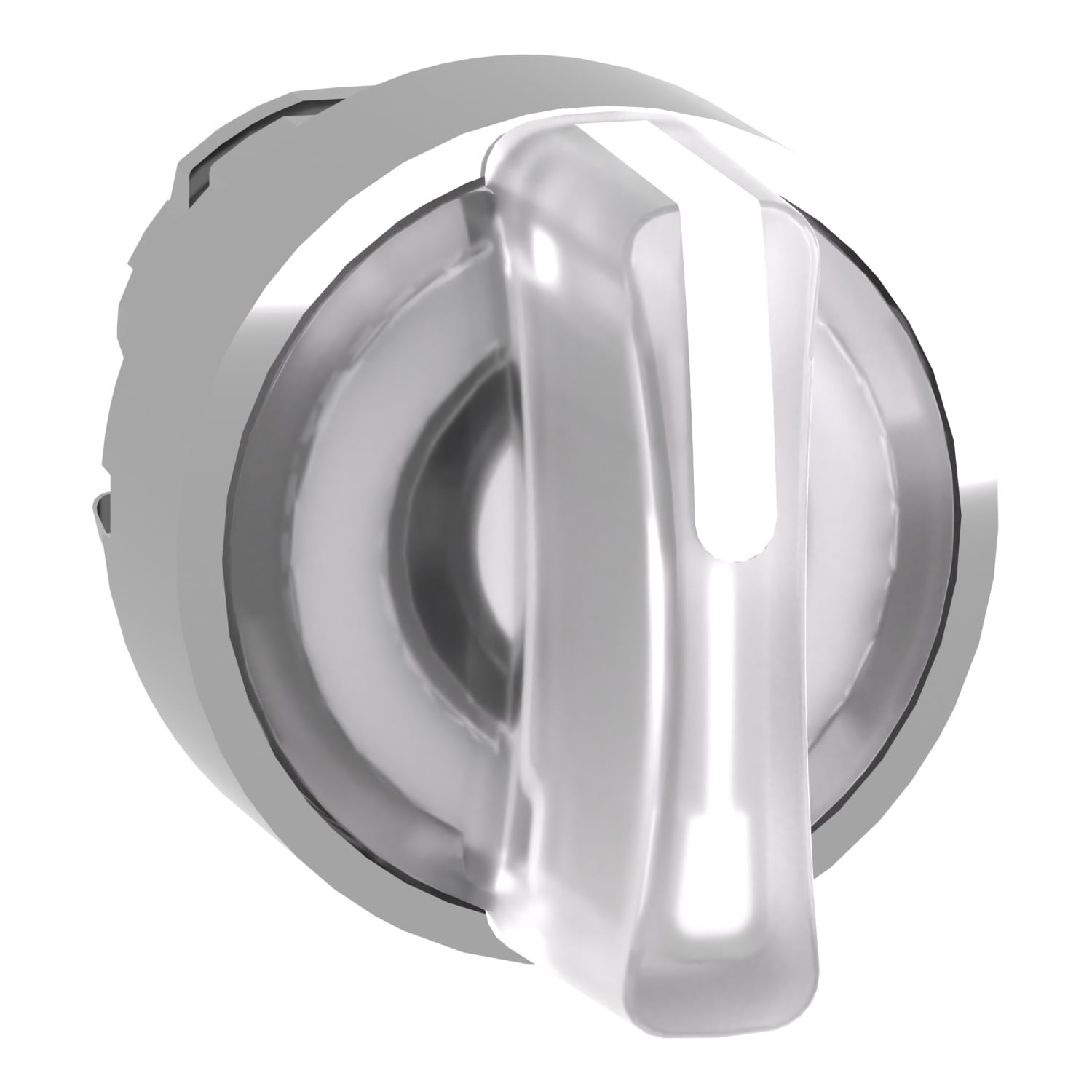 Head for illuminated selector switch, Harmony XB4, chromium metal, white handle, 22mm, universal LED, 3 positions, right to center