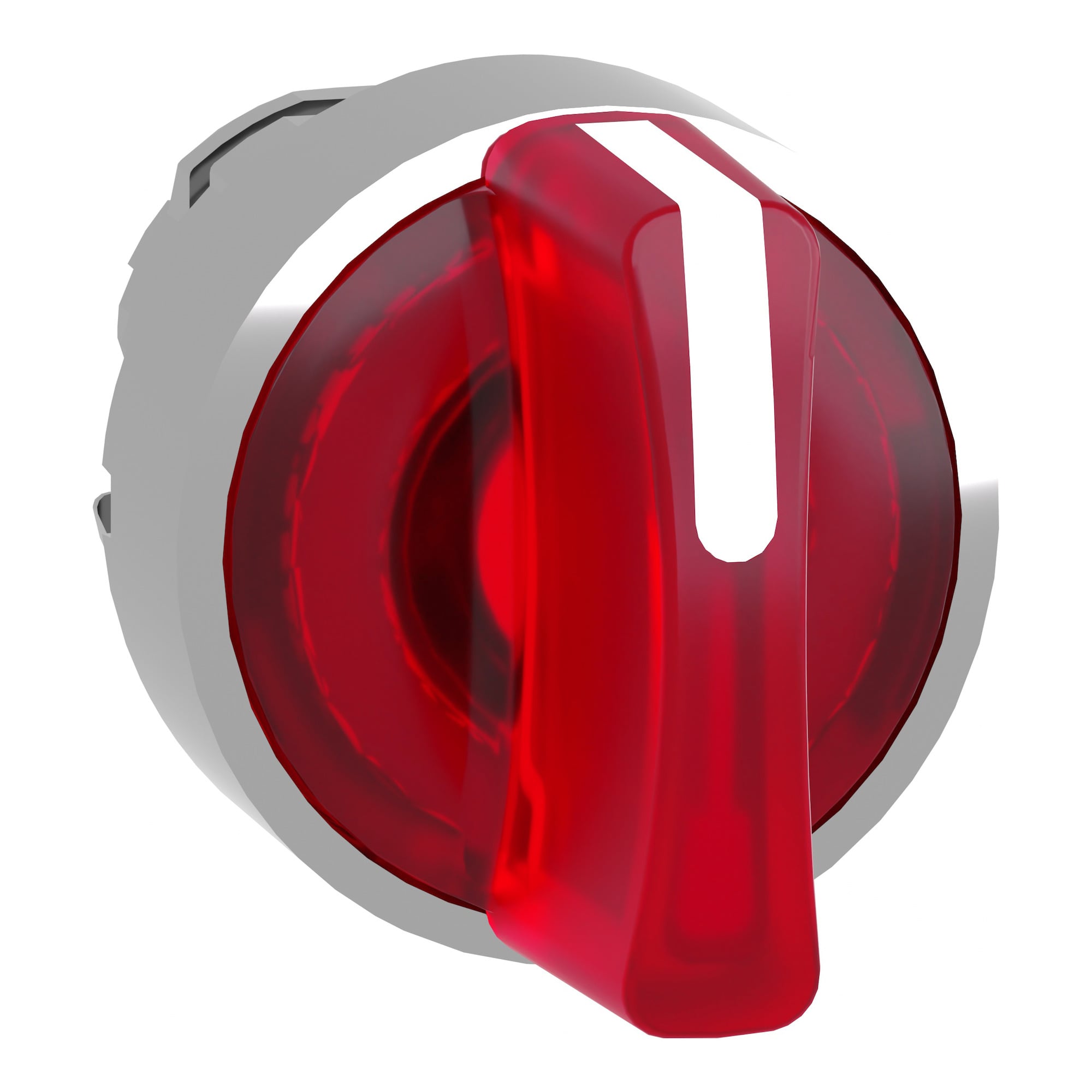 Head for illuminated selector switch, Harmony XB4, metal, red handle, 22mm, universal LED, 3 positions, right to center