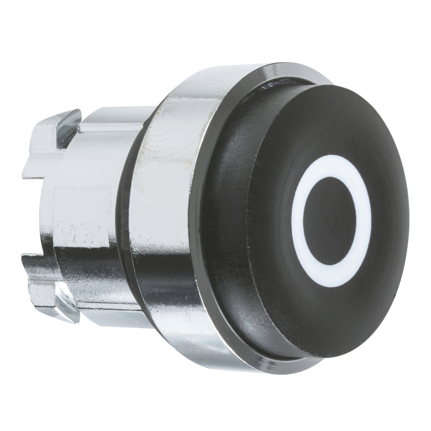 Head for non-illuminated push button, Harmony XB4, metal, black projecting, 22mm, spring return, white marked O