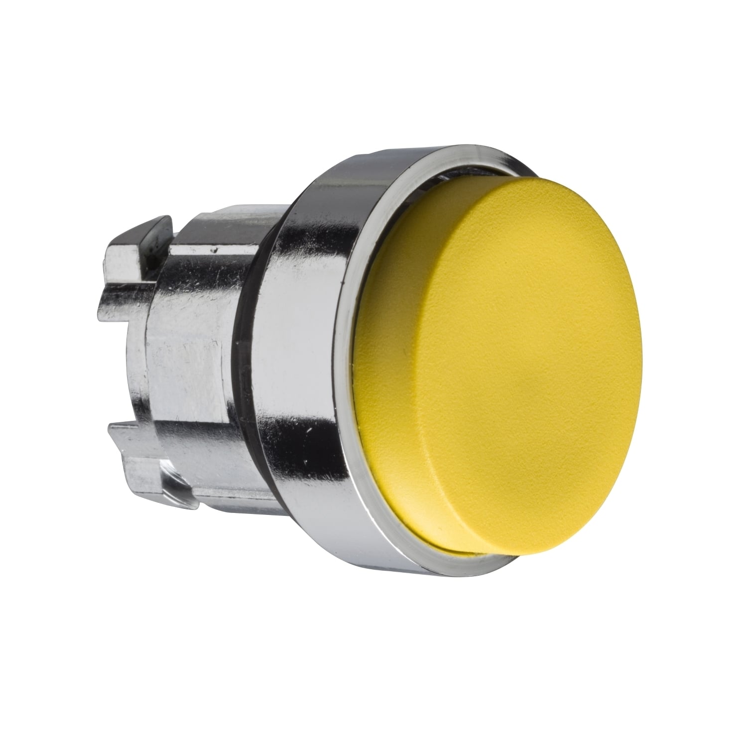 Head for illuminated push button, Harmony XB4, metal, yellow projecting, 22mm, spring return, unmarked
