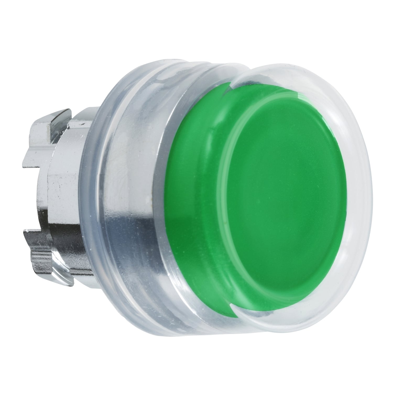 Head for non illuminated push button, Harmony XB4, metal, projecting, green, 22mm, spring return, booted, unmarked