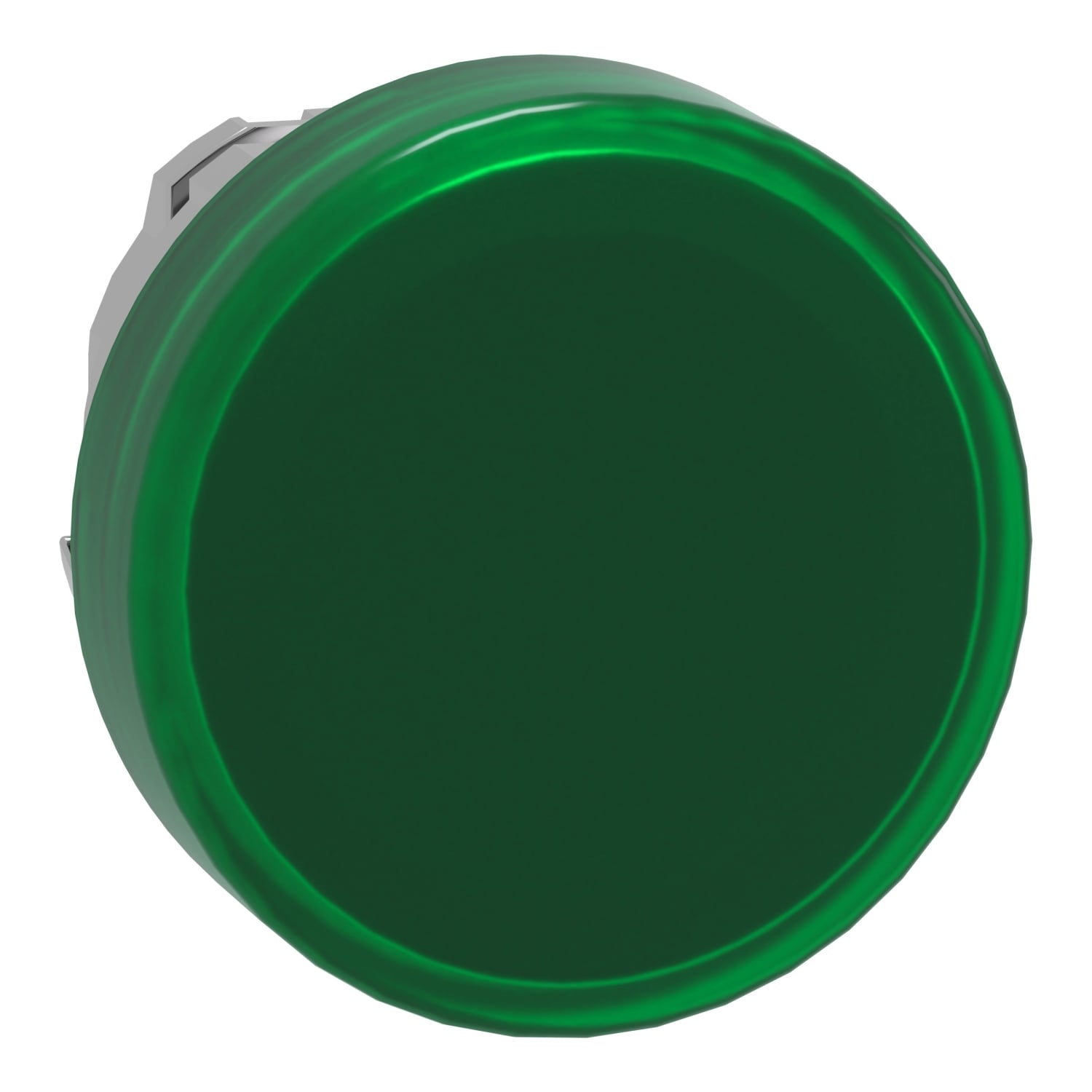 Head for pilot light, Harmony XB4, metal, green, 22mm, universal LED, plain lens