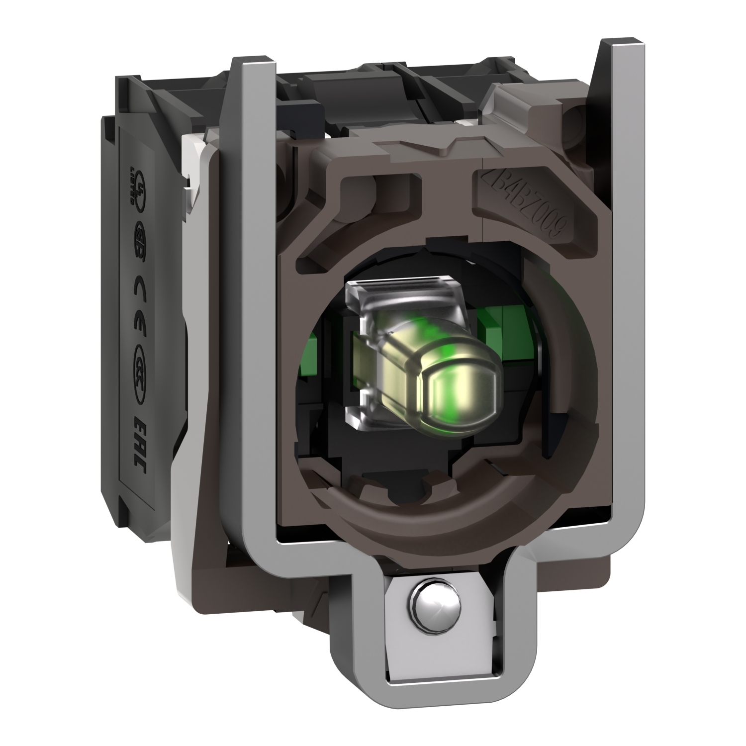 Complete body contact assembly and light block, Harmony XB4, metal, universal LED, body fixing collar, 2NO, 24V AC DC