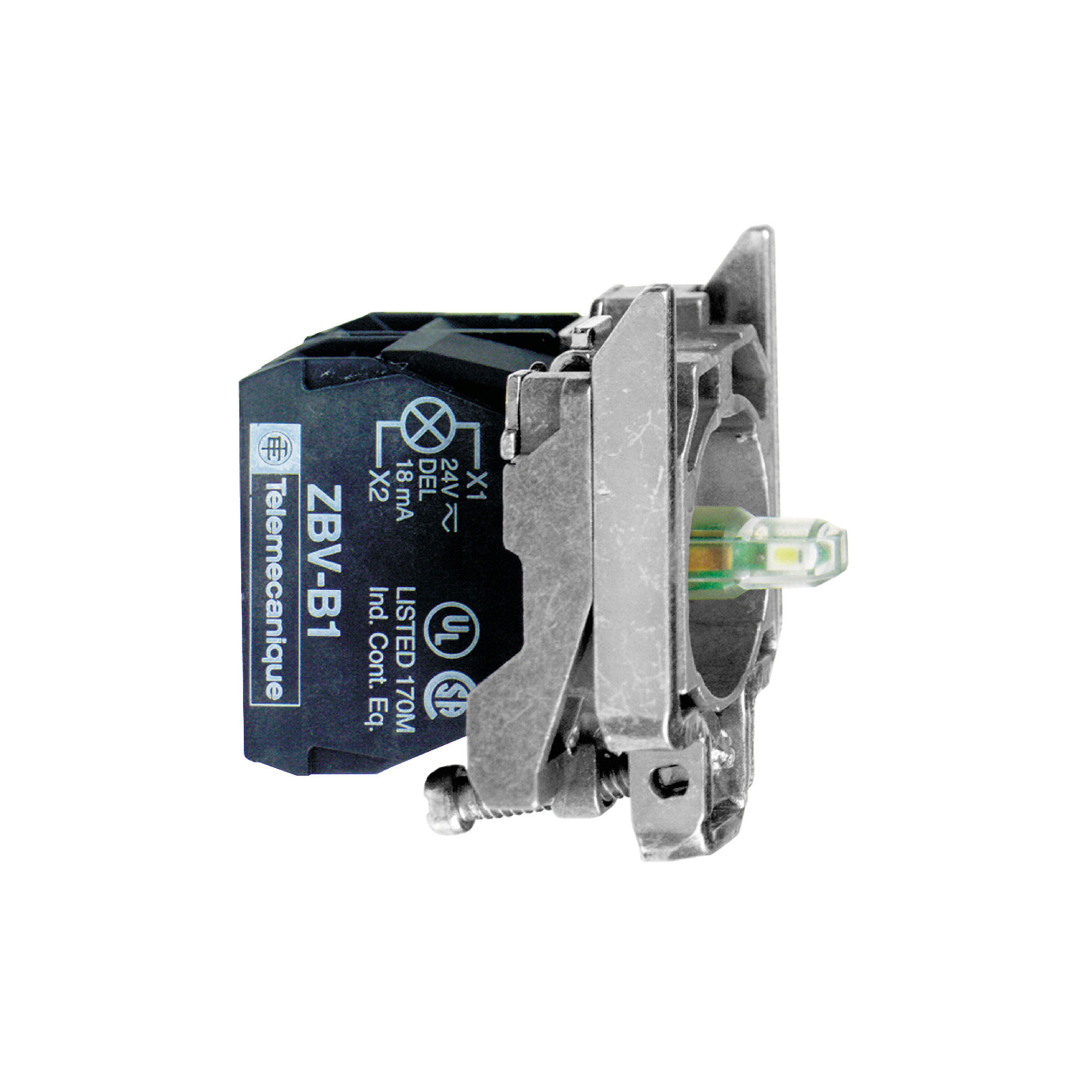 Complete body/contact assembly and light block, Harmony XB4, blue with body/fixing collar with integral LED 110...120 V 2 NO