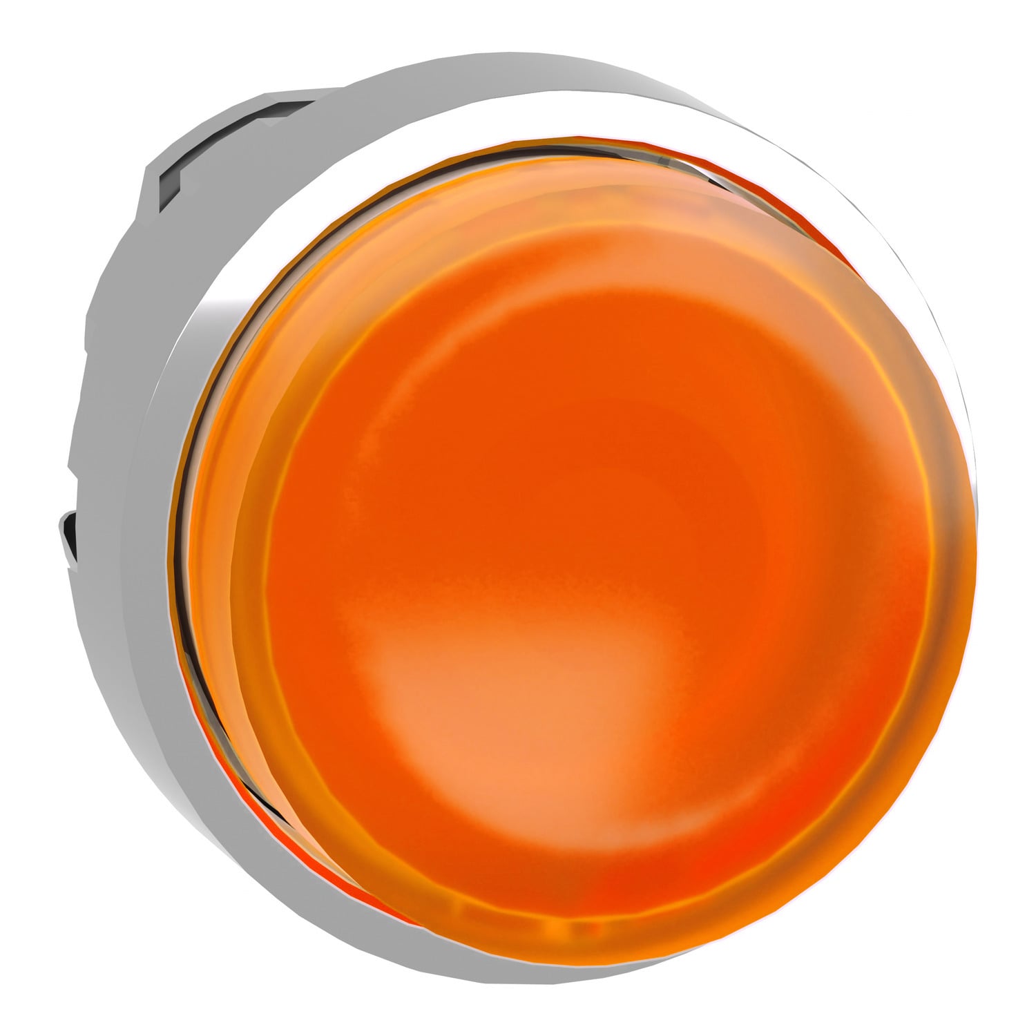 Head for illuminated push button, Harmony XB4, metal, orange projecting, 22mm, universal LED, spring return, plain lens