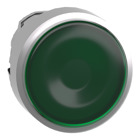 Head for illuminated push button, Harmony XB4, metal, green flush, 22mm, universal LED, spring return, plan lens
