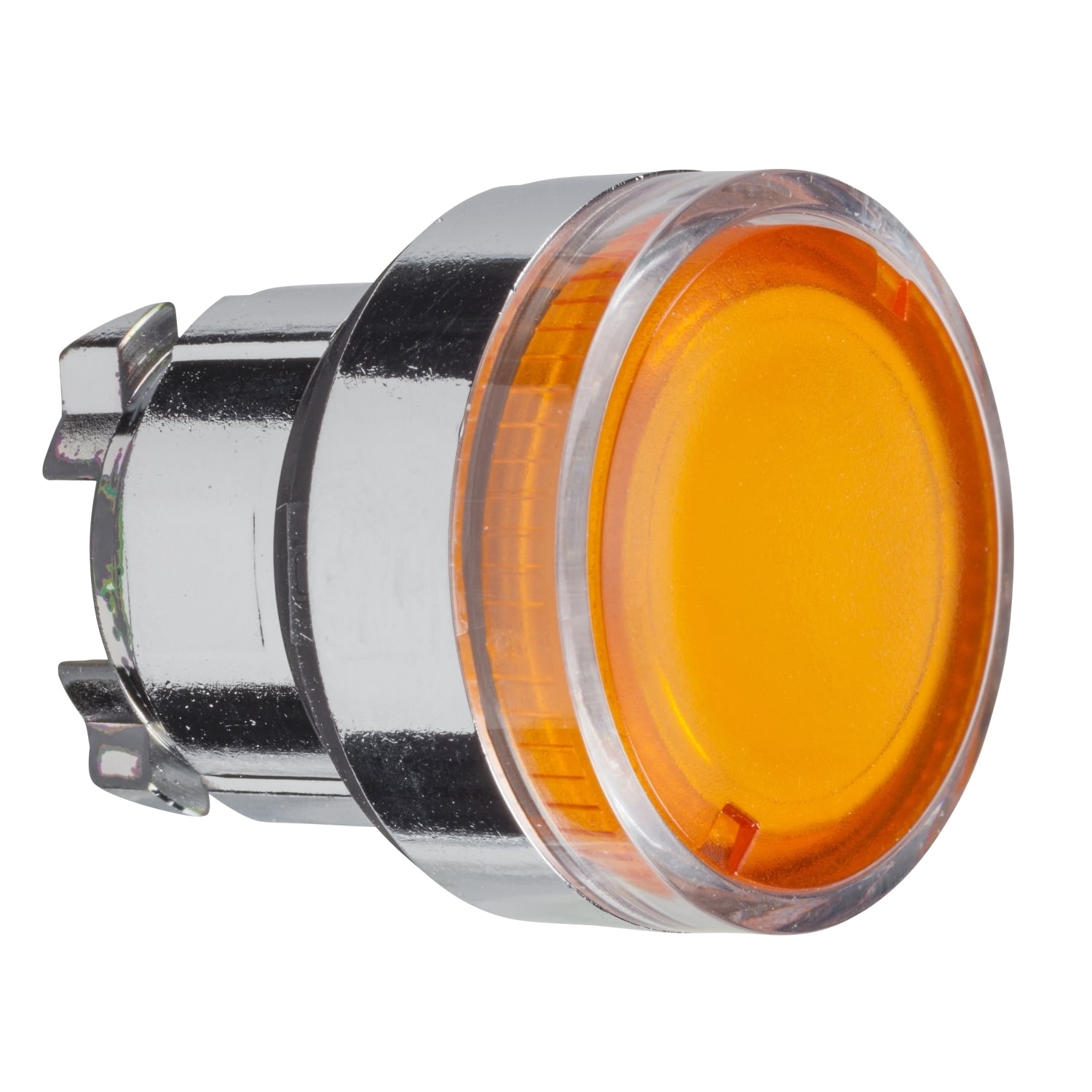 Head for illuminated push button, Harmony XB4, metal, flush, orange, 22mm, spring return, plain lens for BA9s bulb