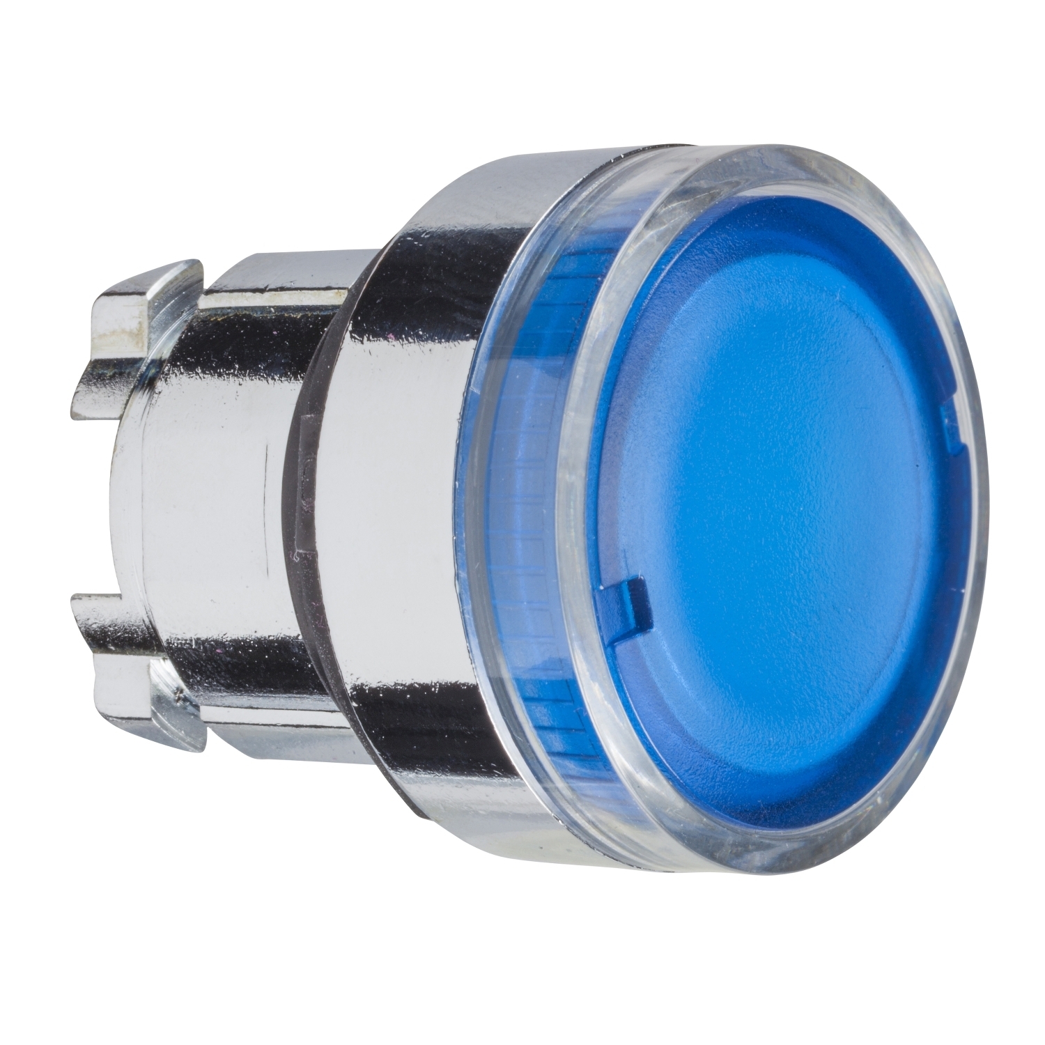 Head for illuminated push button, Harmony XB4, metal, flush, blue, 22mm, spring return, plain lens for BA9s bulb