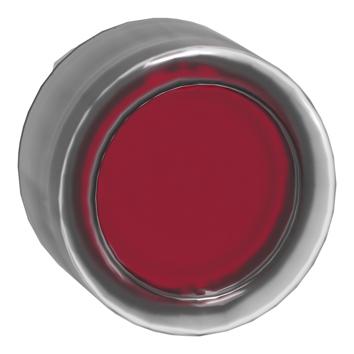 Head for illuminated push button, Harmony XB4, metal, red flush, 22mm, universal LED, spring return, clear boot, unmarked