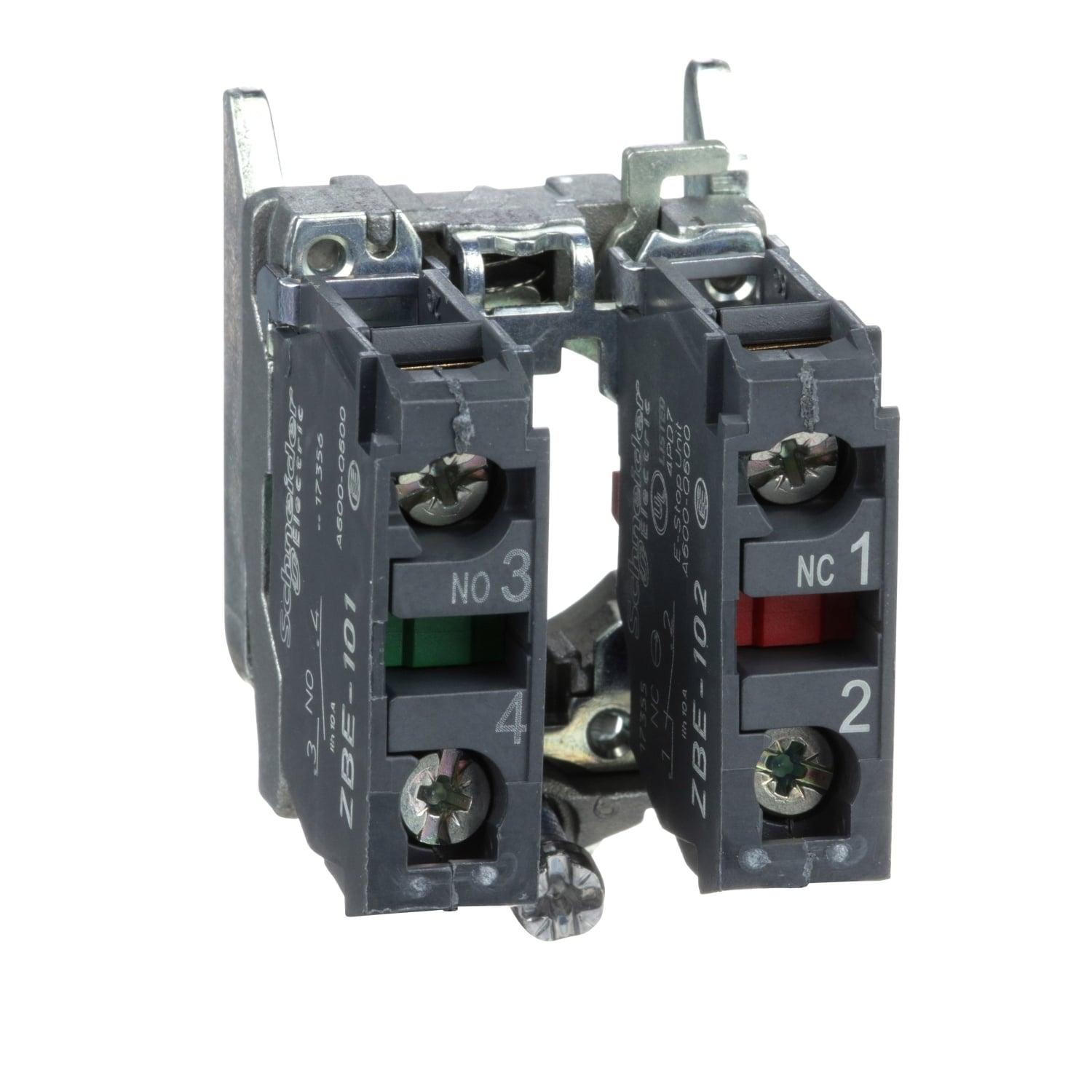 Harmony, 22mm Push Button, XB4B operators, contact block, with mounting collar, 1 NO and 1 NC, screw clamp terminal