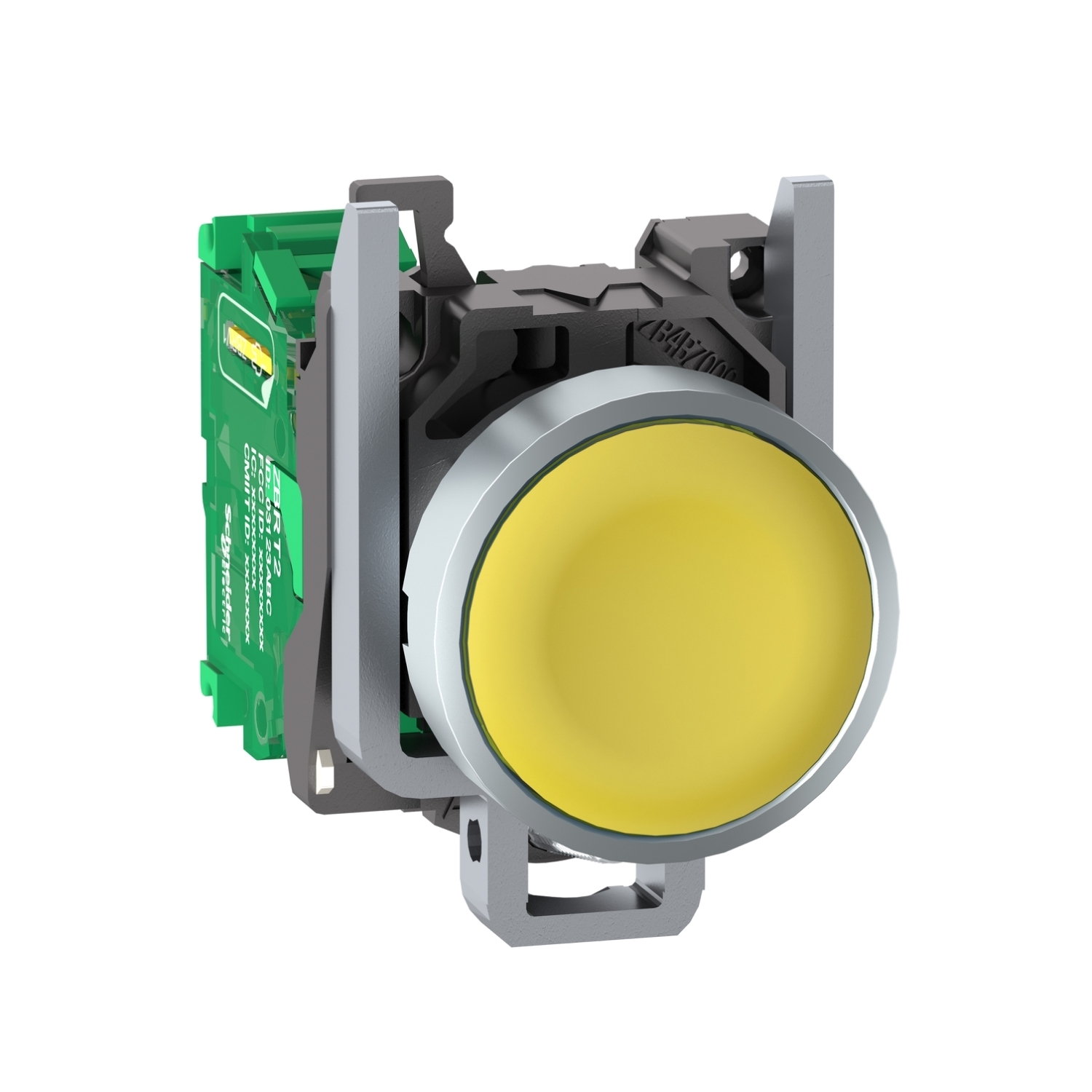 Wireless and batteryless transmitter, Harmony XB5R, push button, metal, yellow, 22mm, spring return