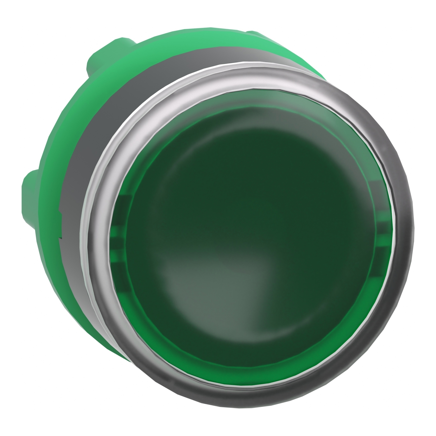 Head for illuminated push button, Harmony XB5, plastic, green flush, 22mm, universal LED, for insetion of legend