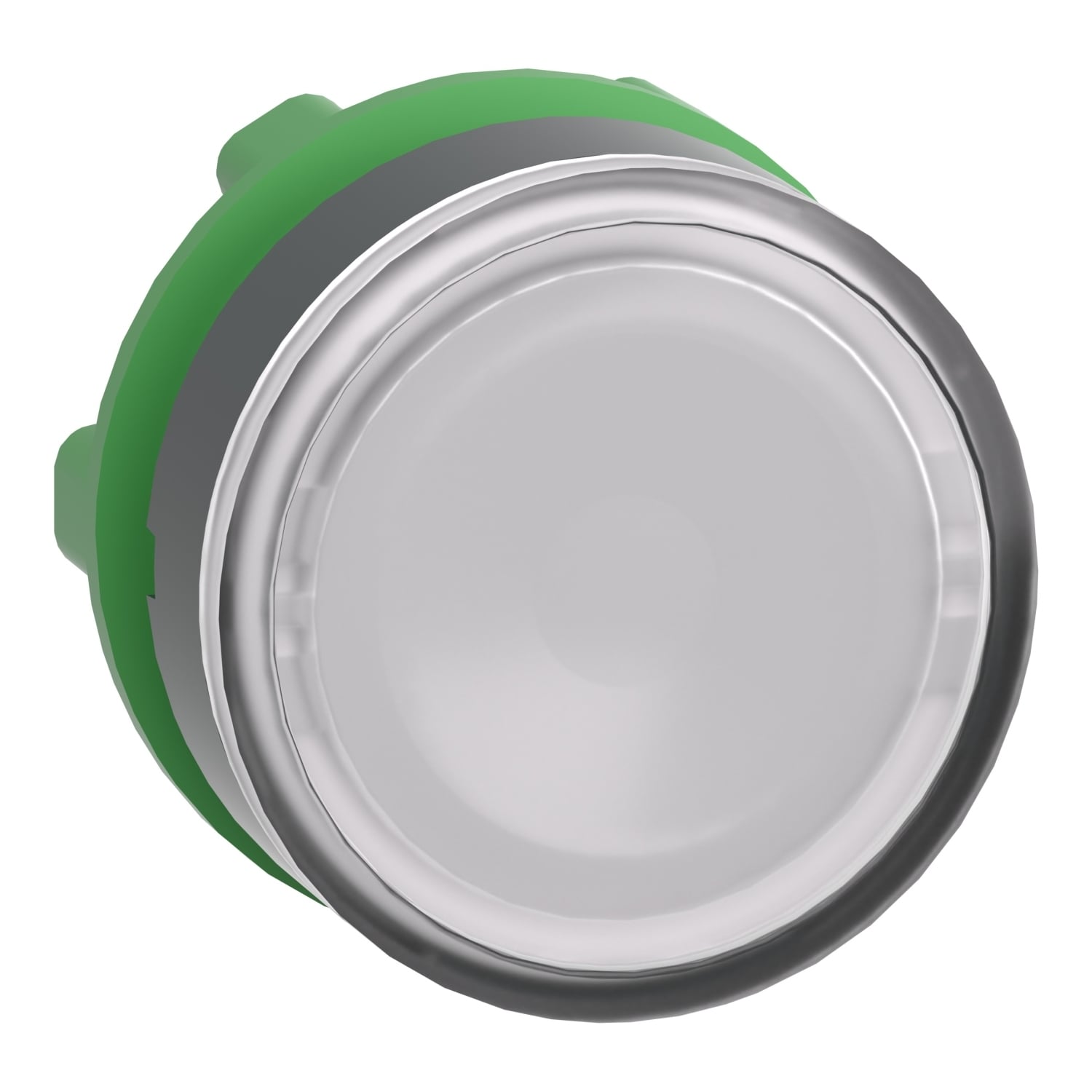 Head for illuminated push button, Harmony XB5, dark grey plastic, white flush, 22mm, universal LED, push push, unmarked