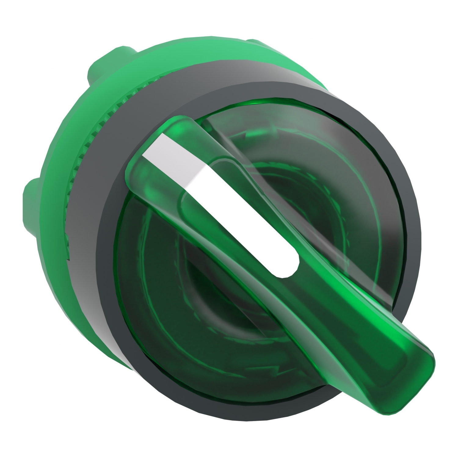 Head for illuminated selector switch, Harmony XB5, Harmony XALF, grey plastic, green handle, 22mm, universal LED, 2 positions
