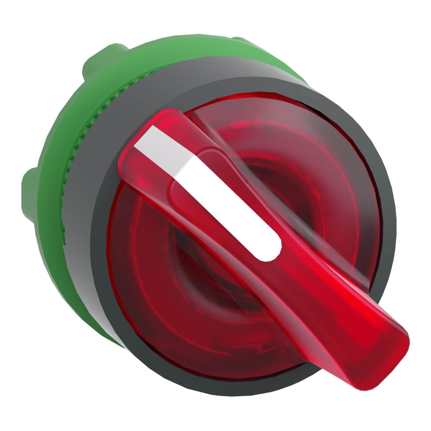 Head for illuminated selector switch, Harmony XB5, dark grey plastic, red handle, 22mm, universal LED, 2 positions
