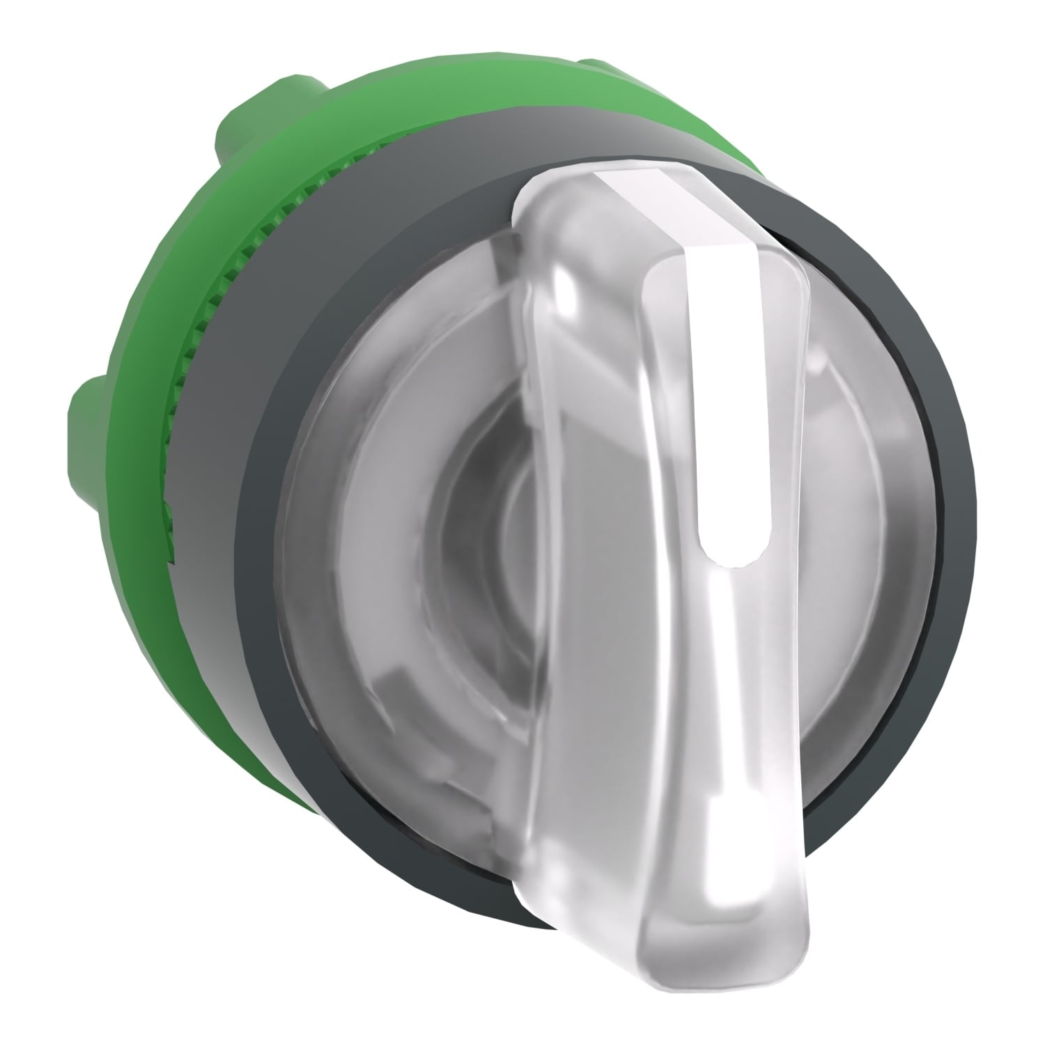 Head for illuminated selector switch, Harmony XB5, dark grey plastic, white handle, 22mm, universal LED, 3 positions,
