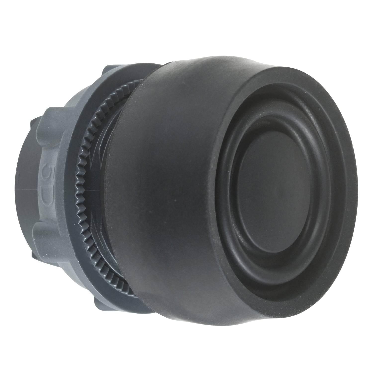 Head for non illuminated push button, Harmony XB5, plastic, flush, black, 22mm, spring return, coloured boot, unmarked