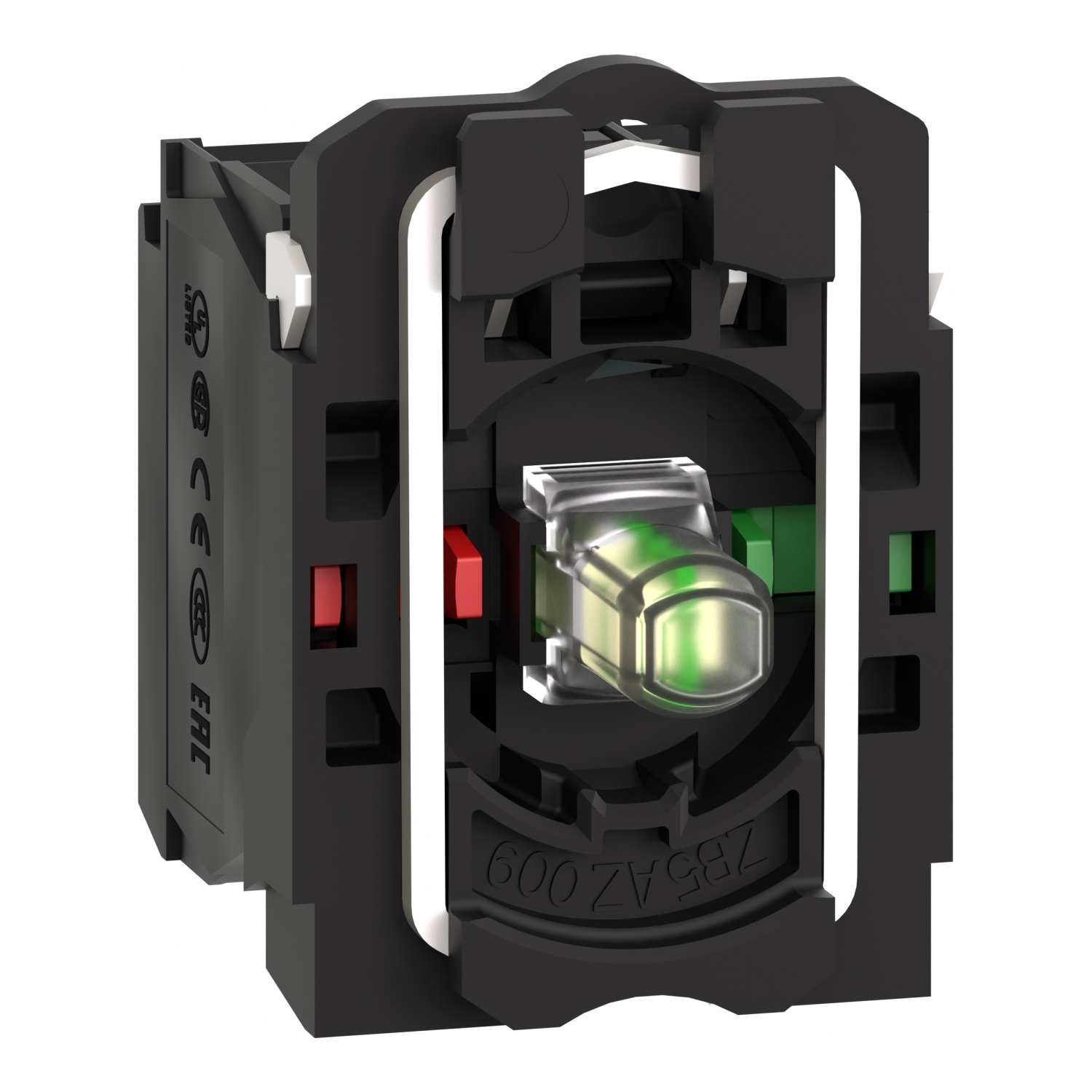 Complete body contact assembly and light block, Harmony XB5, plastic, universal LED, body fixing collar, 1NO + 1NC, 24V AC DC