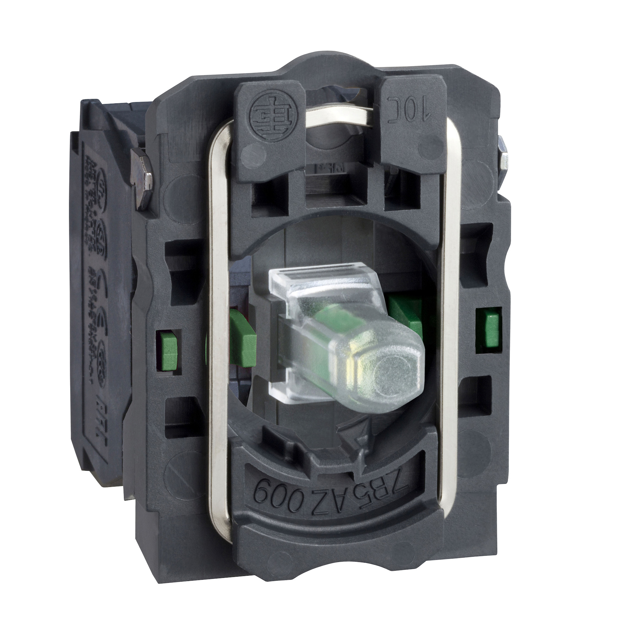 Complete body/contact assembly and light block, Harmony XB5, XB4, red with body/fixing collar with integral LED 24 V 2 NO
