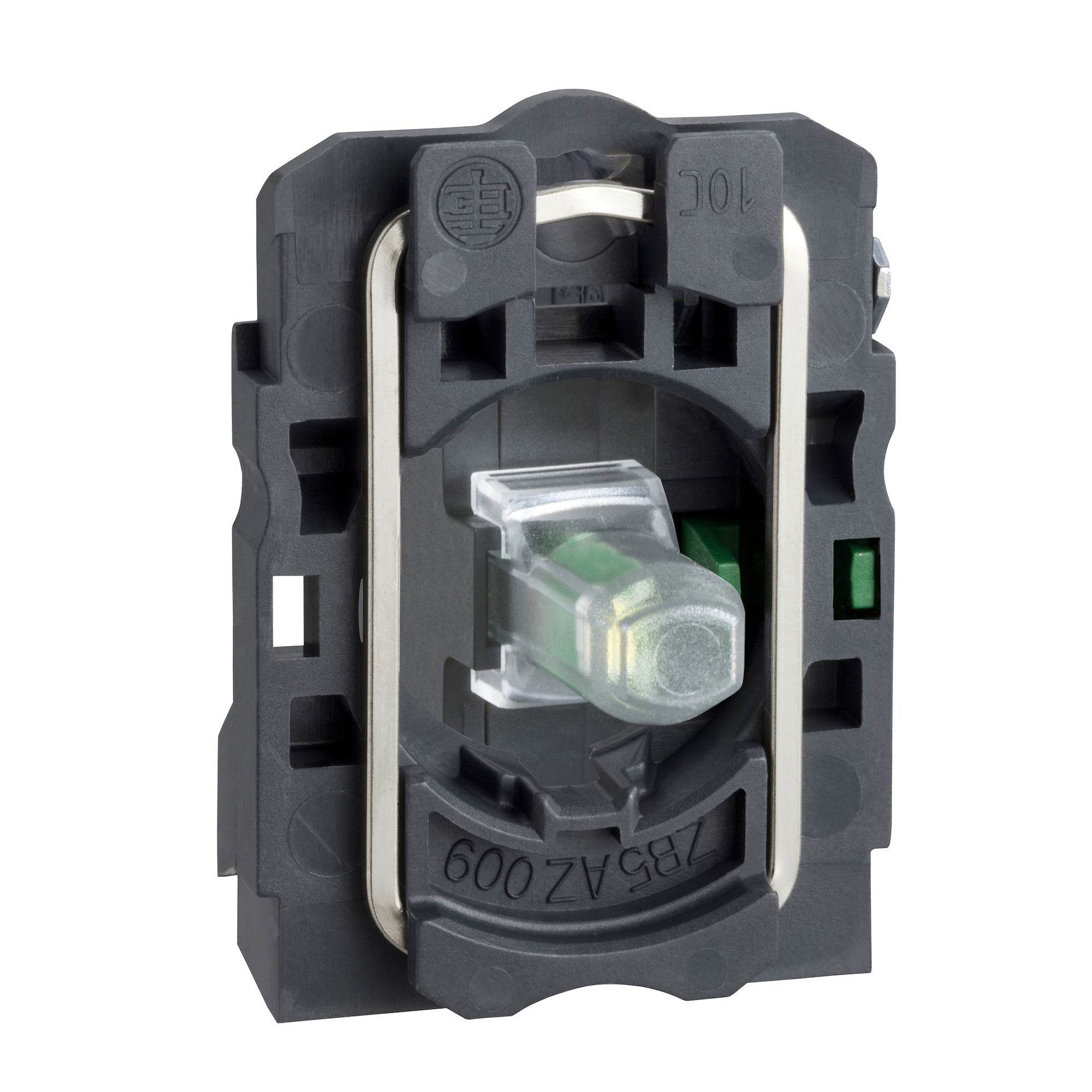 Complete body/contact assembly and light block, Harmony XB5, XB4, orange with body/fixing collar with integral LED 110...120 V 1 NO