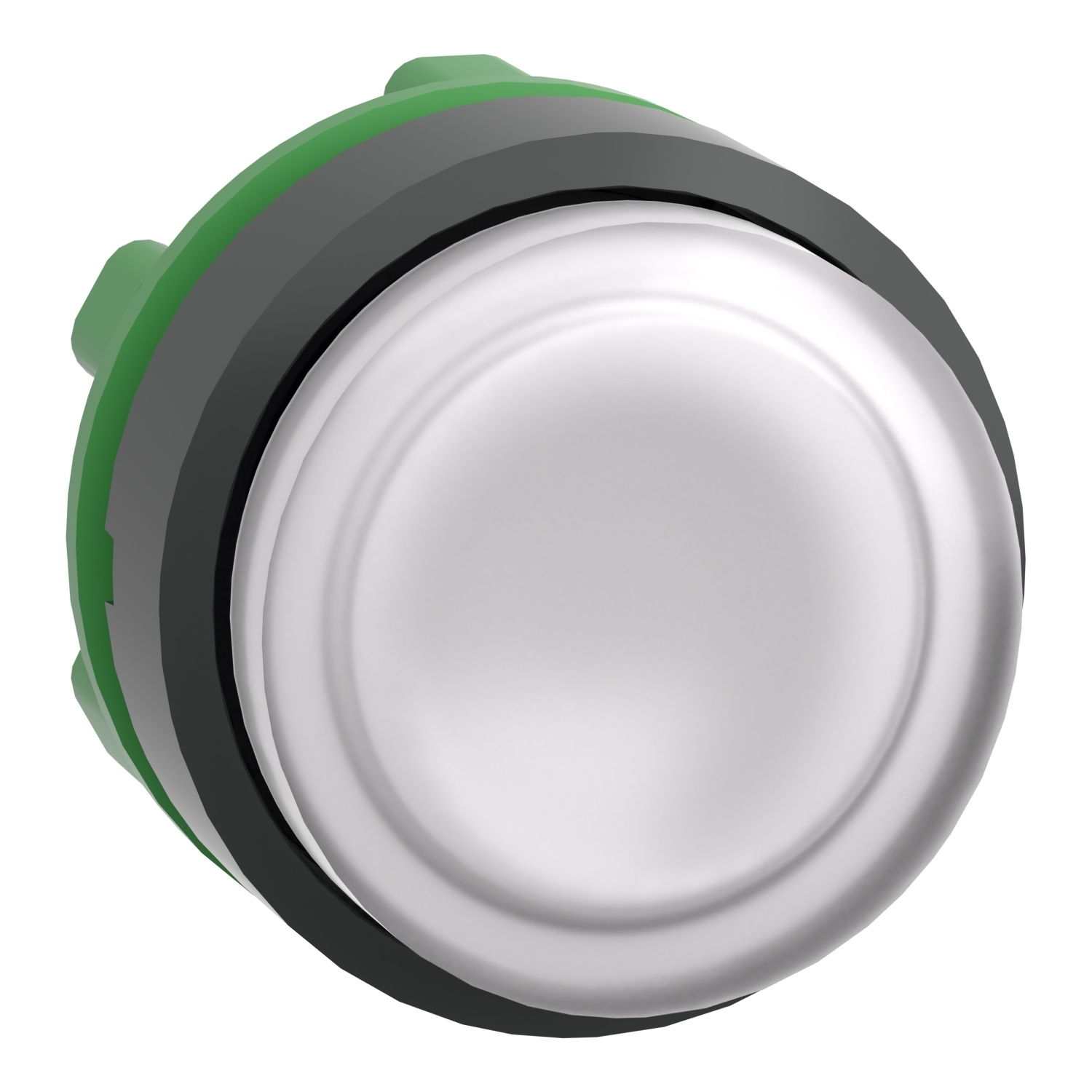 Head for illuminated push button, Harmony XB5, white projecting, 22mm, universal LED, spring return, unmarked