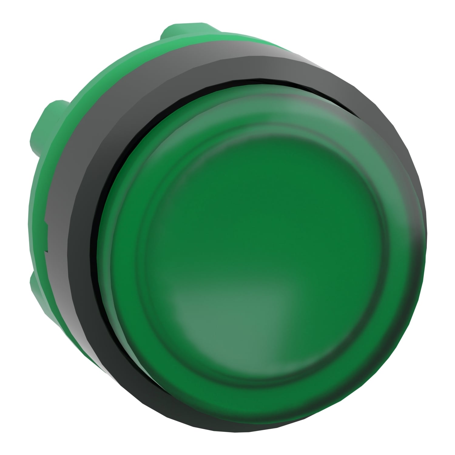 Head for illuminated push button, Harmony XB5, green projecting, 22mm, universal LED, spring return, unmarked