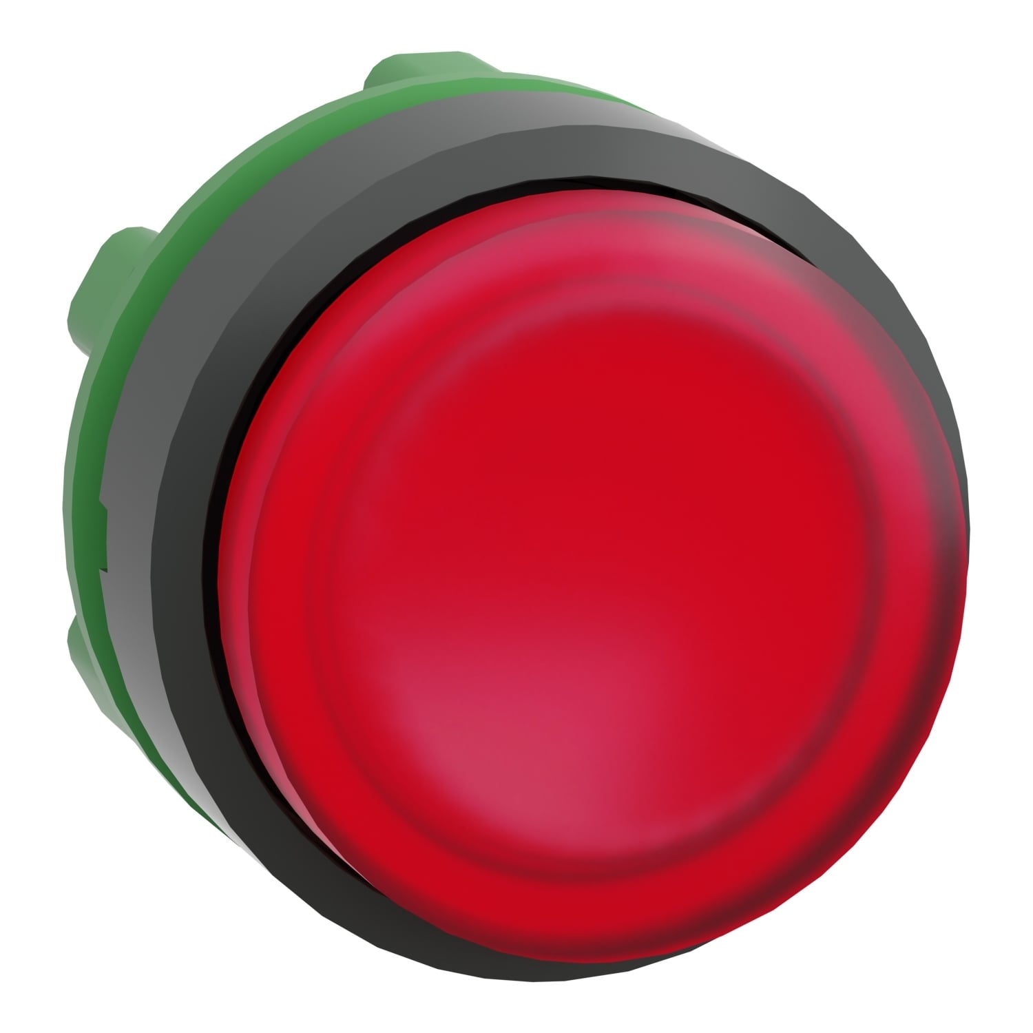 Head for illuminated push button, Harmony XB5, plastic, red projecting, 22mm, universal LED, spring return, plain lens