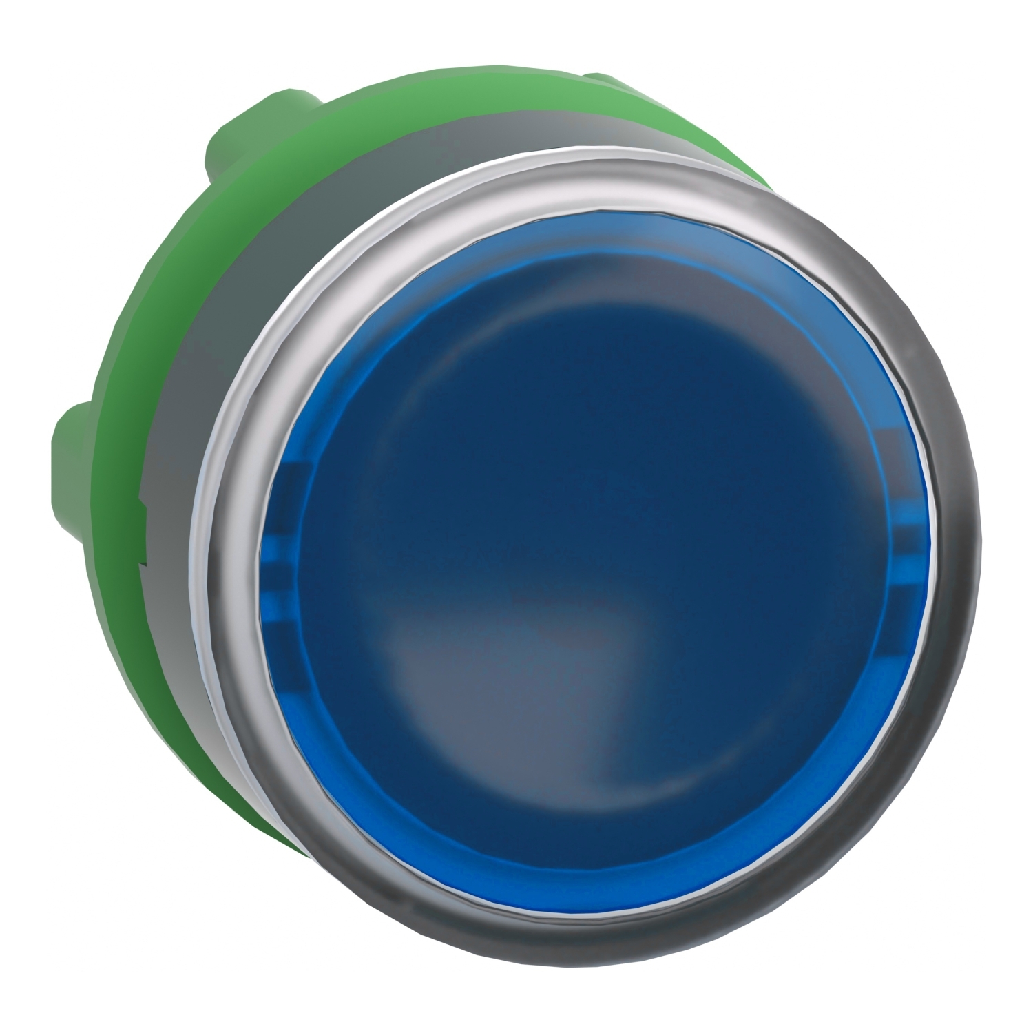 Head for illuminated push button, Harmony XB5, plastic, blue flush, 22mm, universal LED, spring return, plain lens