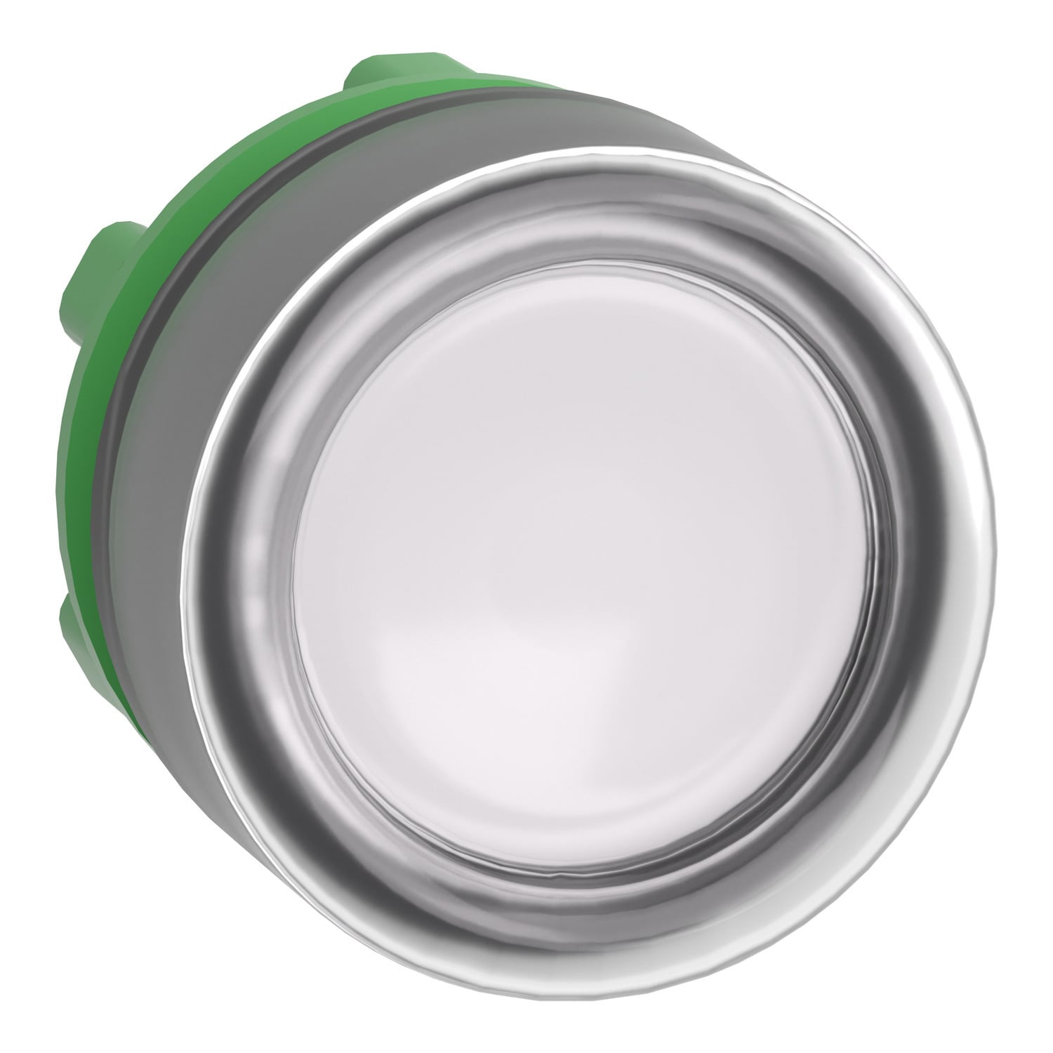 Head for illuminated push button, Harmony XB5, white flush, 22mm, universal LED, spring return, clear boot, unmarked