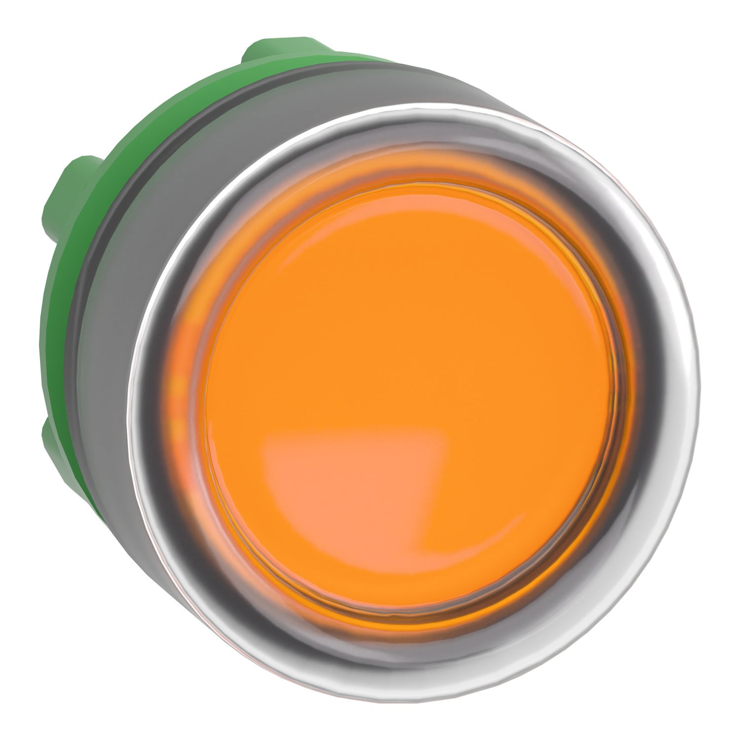 Head for illuminated push button, Harmony XB5, orange flush, 22mm, universal LED, spring return, clear boot, unmarked