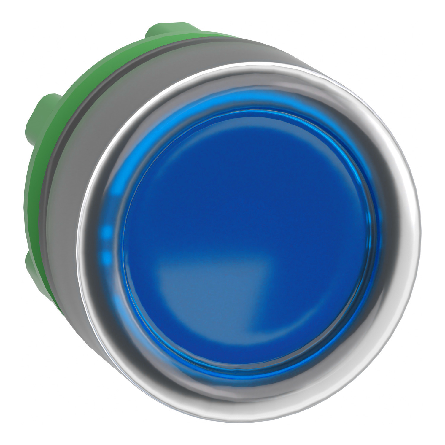 Head for illuminated push button, Harmony XB5, blue flush, 22mm, universal LED, spring return, unmarked