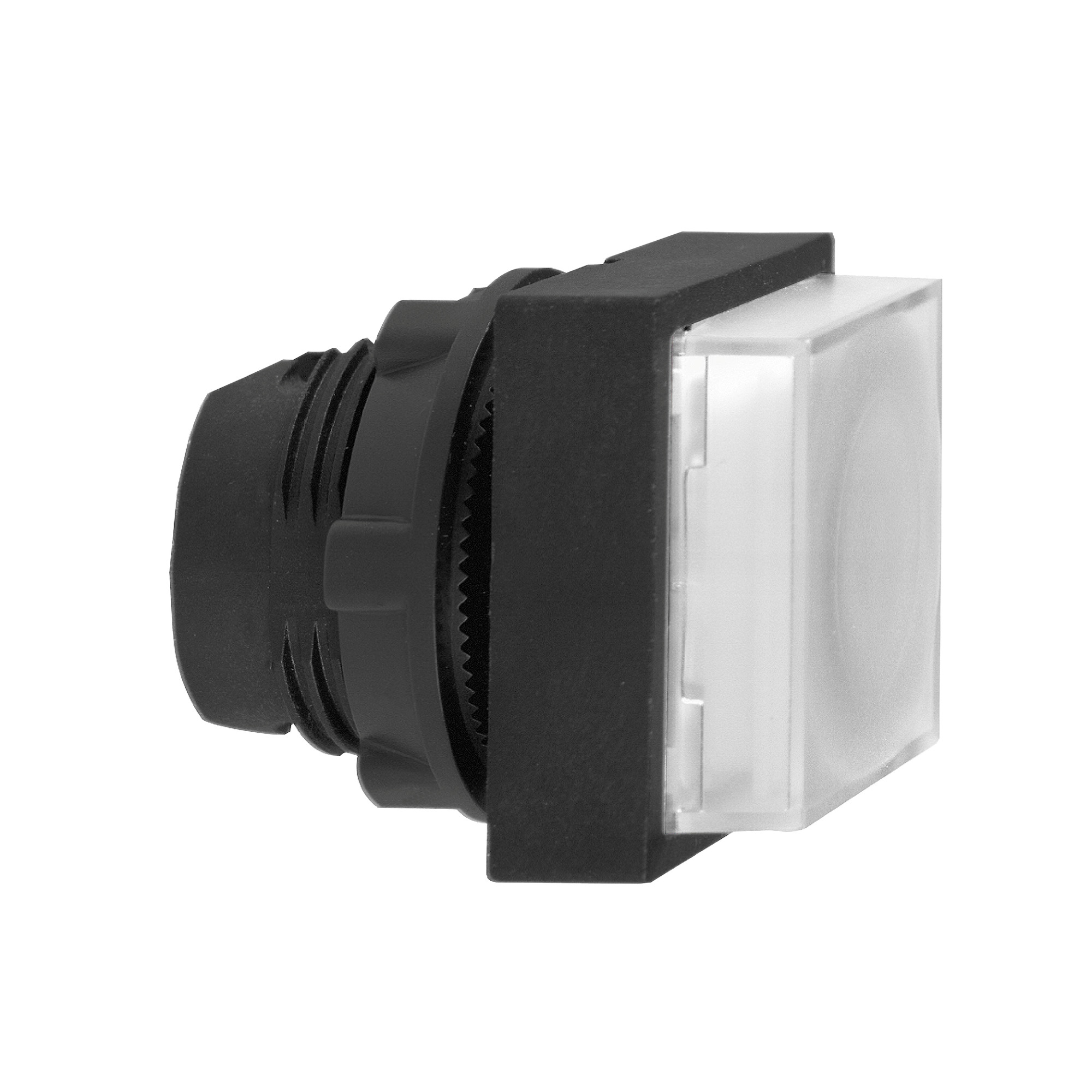 Head for illuminated push button, Harmony XB5, white square projecting illum pushbutton 22 mm spring return integral LED