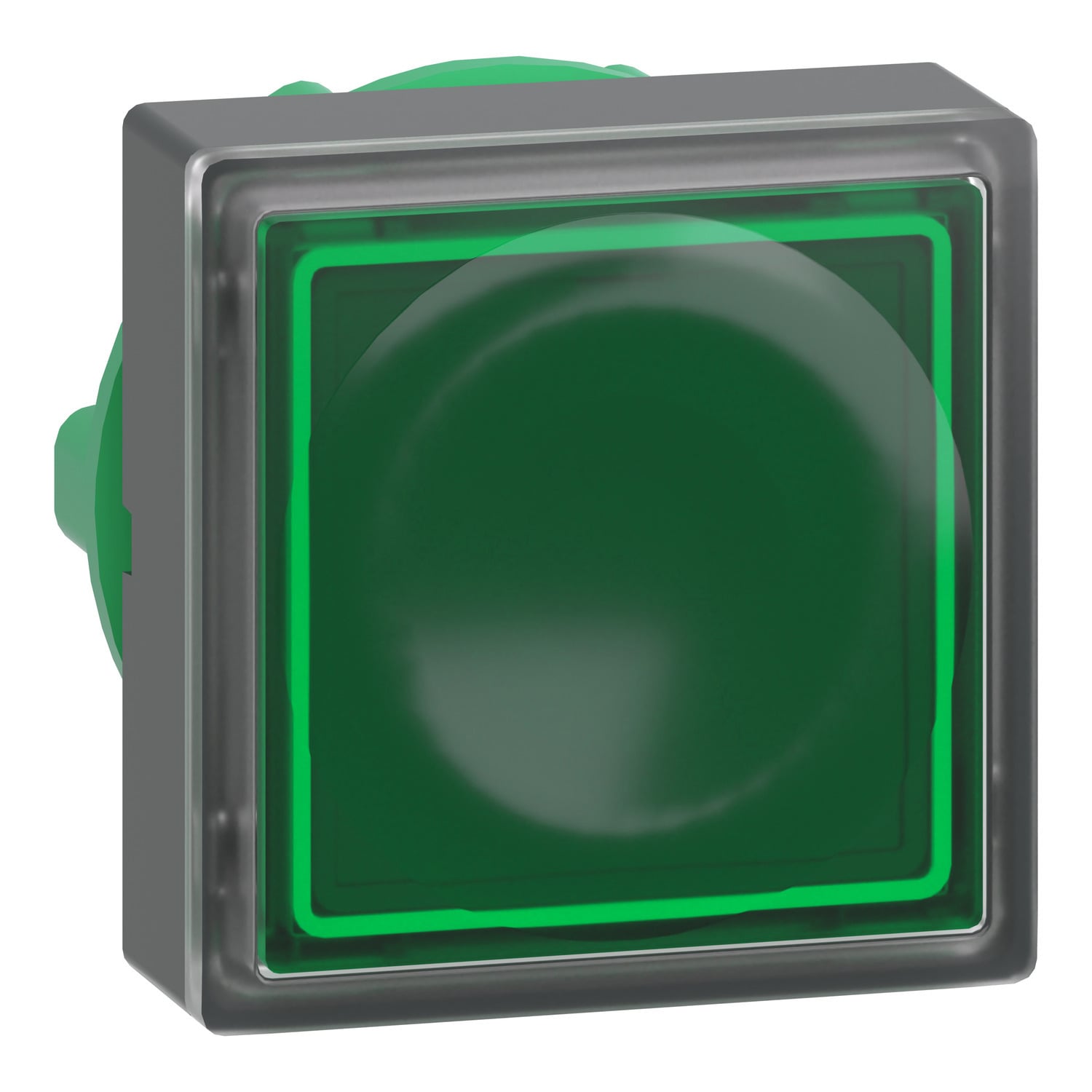 Head for illuminated push button, Harmony XB5, green square square flush, 22mm, universal LED, for insertion of legend