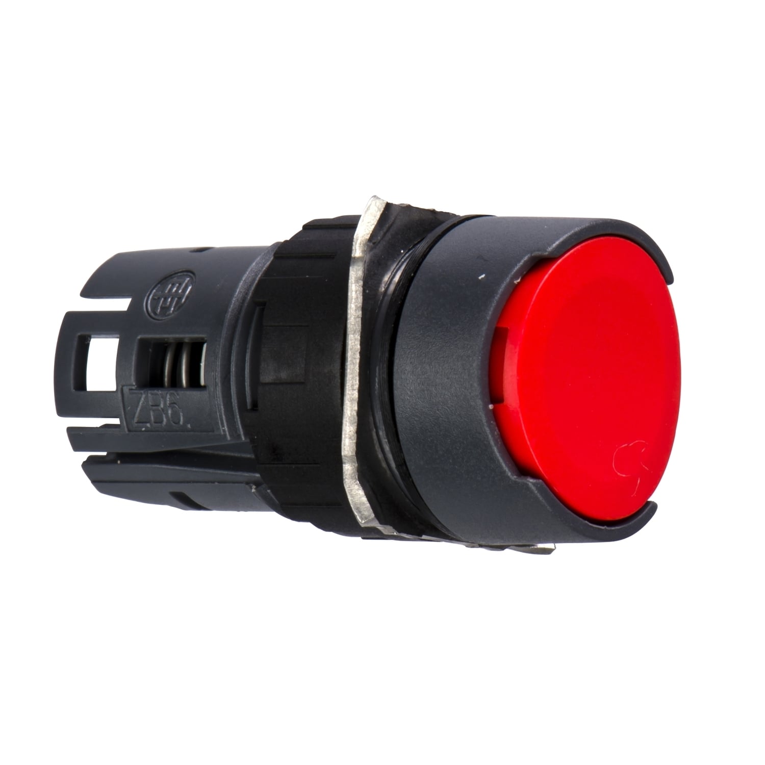 Head for non illuminated push button, Harmony XB6, red flush, 16mm, integral LED, spring return, unmarked