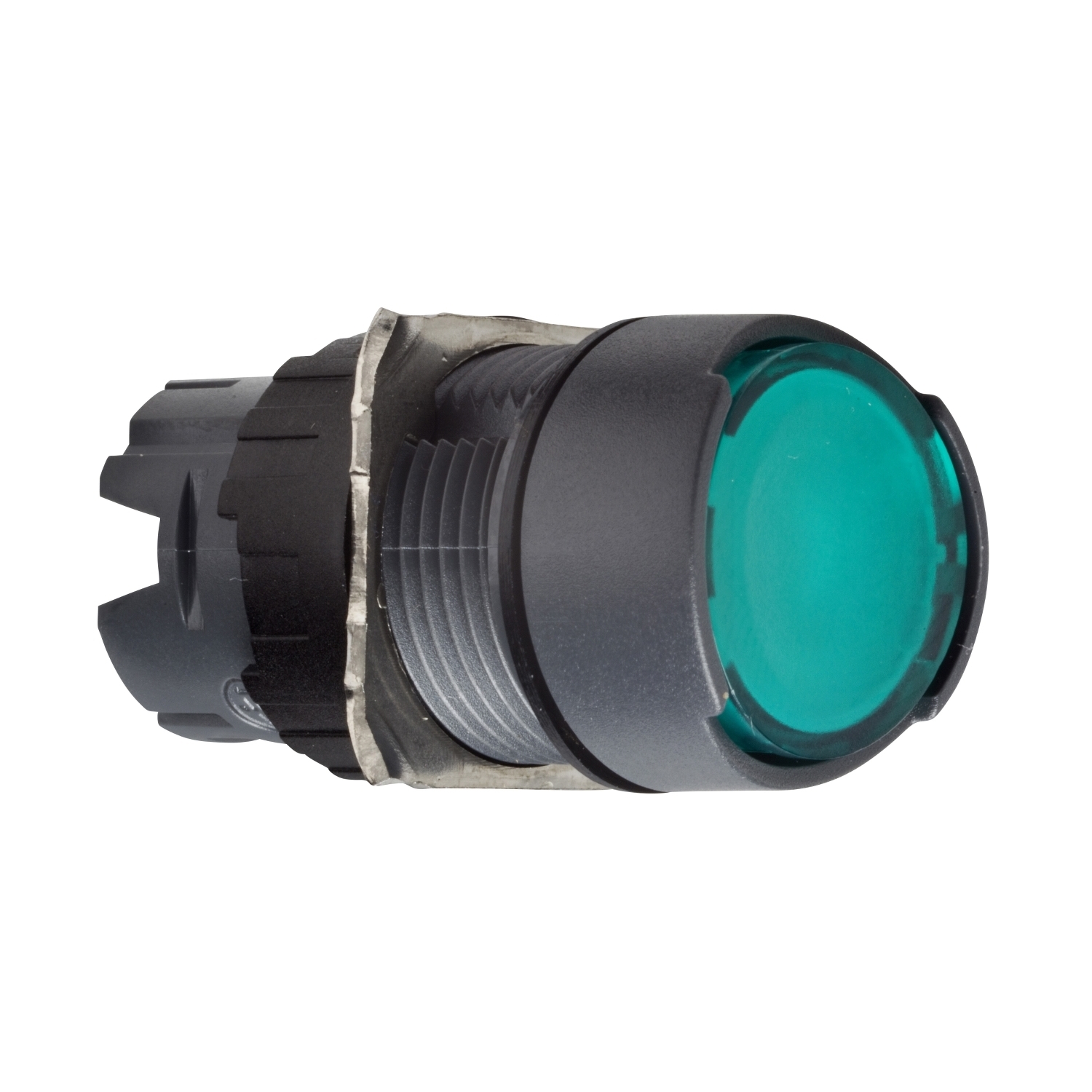 Head for illuminated push button, Harmony XB6, green flush, 16mm, integral LED, spring return, 12...24V, unmarked
